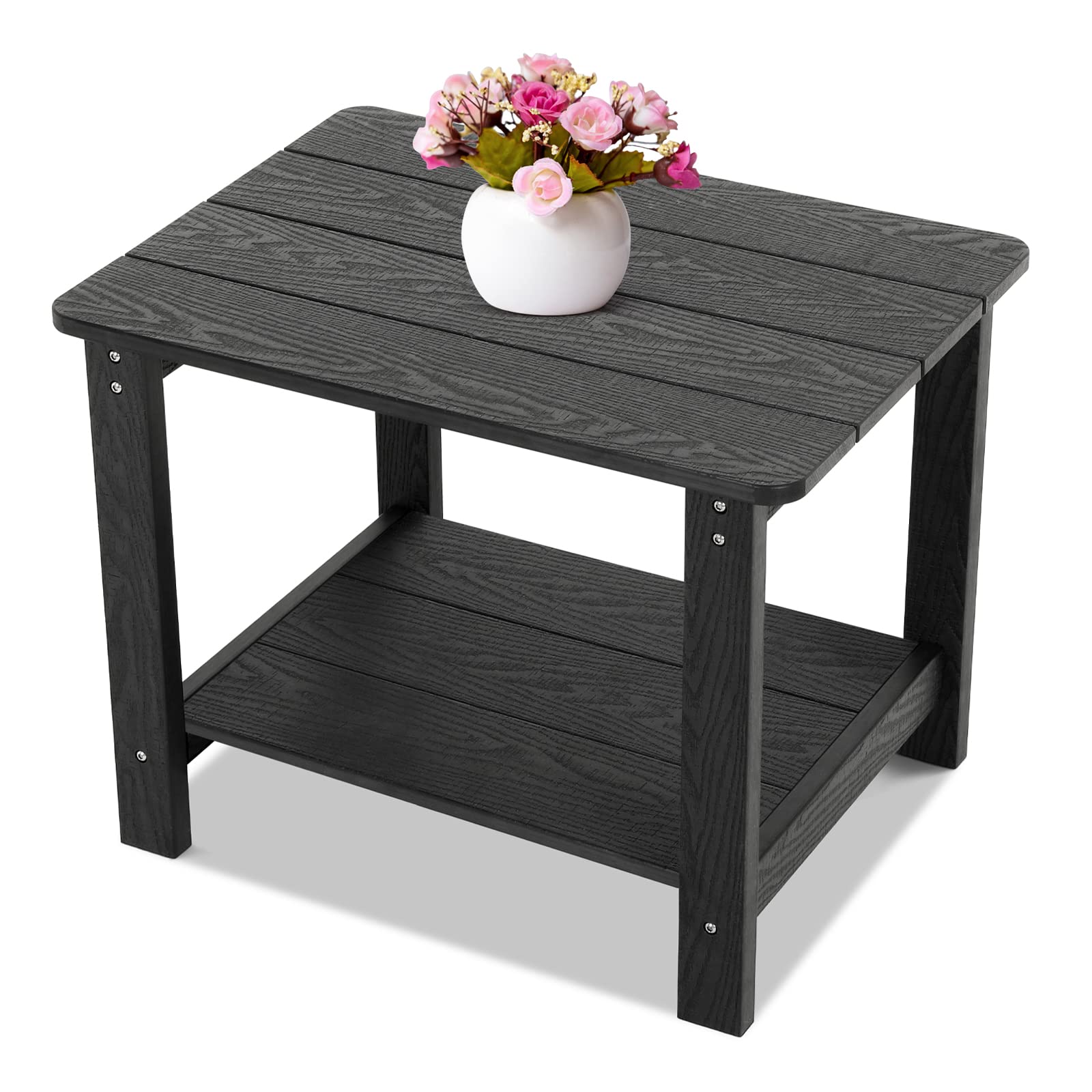 Stoog 22.8 Inch Large Outdoor Side Table with 2-Tier Storage - Weatherproof Rectangular Patio End Table (22.8