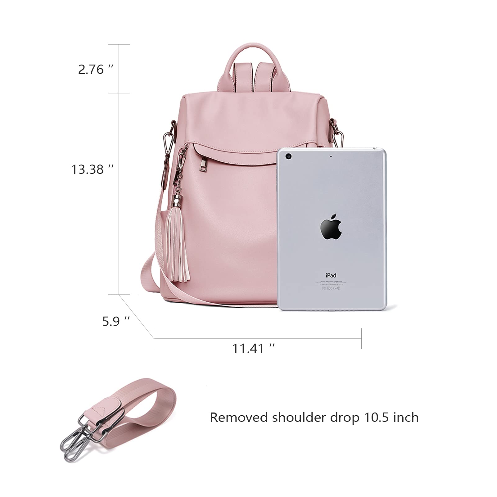 Leather Anti-Theft Travel Backpack for Women - Pink Fashion Shoulder Bag for Work & Travel