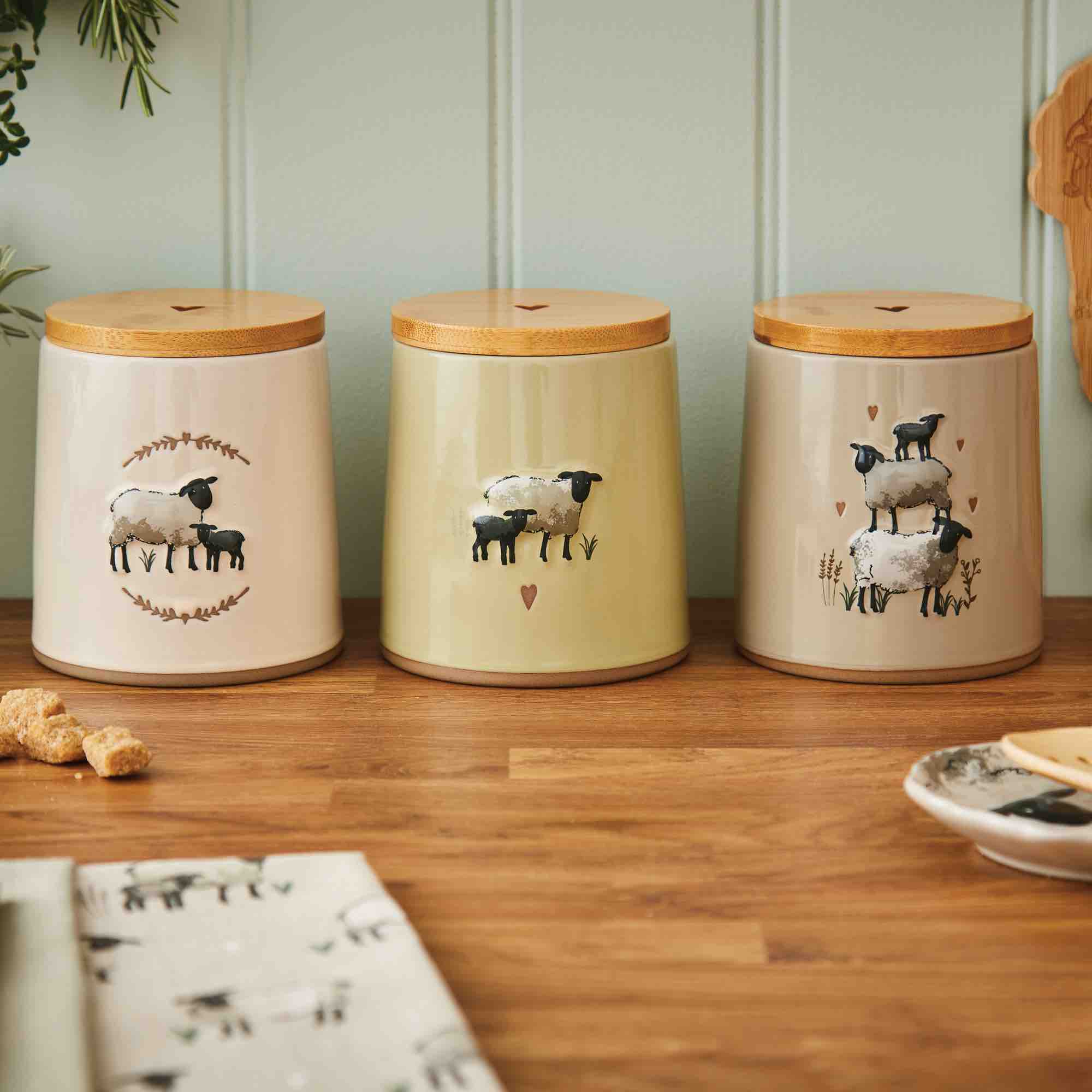Highland Sheep Ceramic Canister with Lid - Airtight Food Storage Container for Kitchen, Pantry Organization - Perfect for Flour, Sugar, Coffee, Tea & Dry Goods (Cream Color)