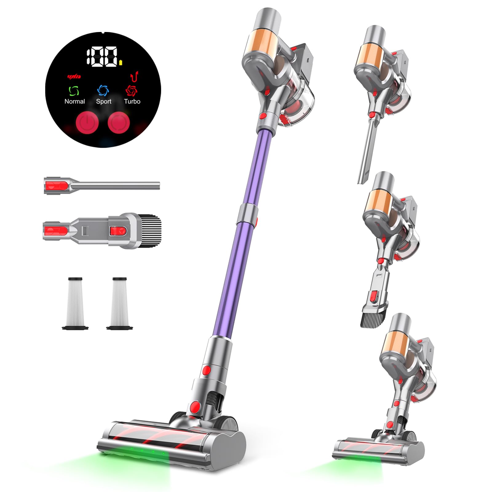 Powerful 45KPa 550W Cordless Stick Vacuum Cleaner - 60 Min Runtime, Anti-Tangle Brush, Self-Standing Design & LED Display - Lightweight for Home, Pets, Carpet & Hardwood Floors - Perfect for Quick Cleanups & Pet Hair Removal