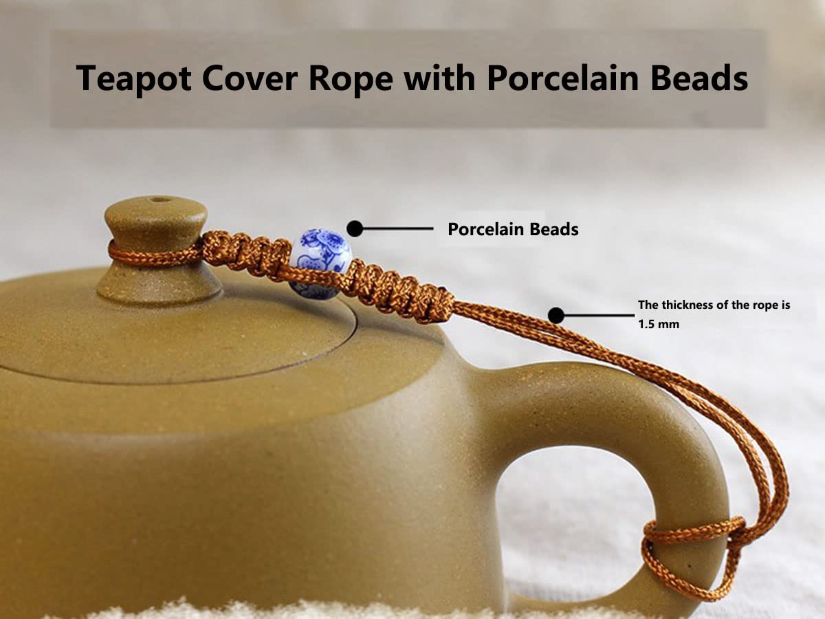 8-Piece Hand-Woven Teapot Rope Set - Traditional Kung Fu Tea Ceremony Accessories with Porcelain Beads - Ceramic Teapot & Cup Cover Ropes for Chinese Tea Culture Enthusiasts (Perfect for Gongfu Tea Ceremonies, Tea Parties & Home Decor)