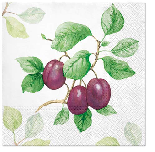 Harvest Paper Napkins - GARDEN PLUMS Design, 40-Pack Decorative Lunch Napkins for Decoupage & Table Decor | Perfect for Dinner Parties, Picnics, and Crafting Projects