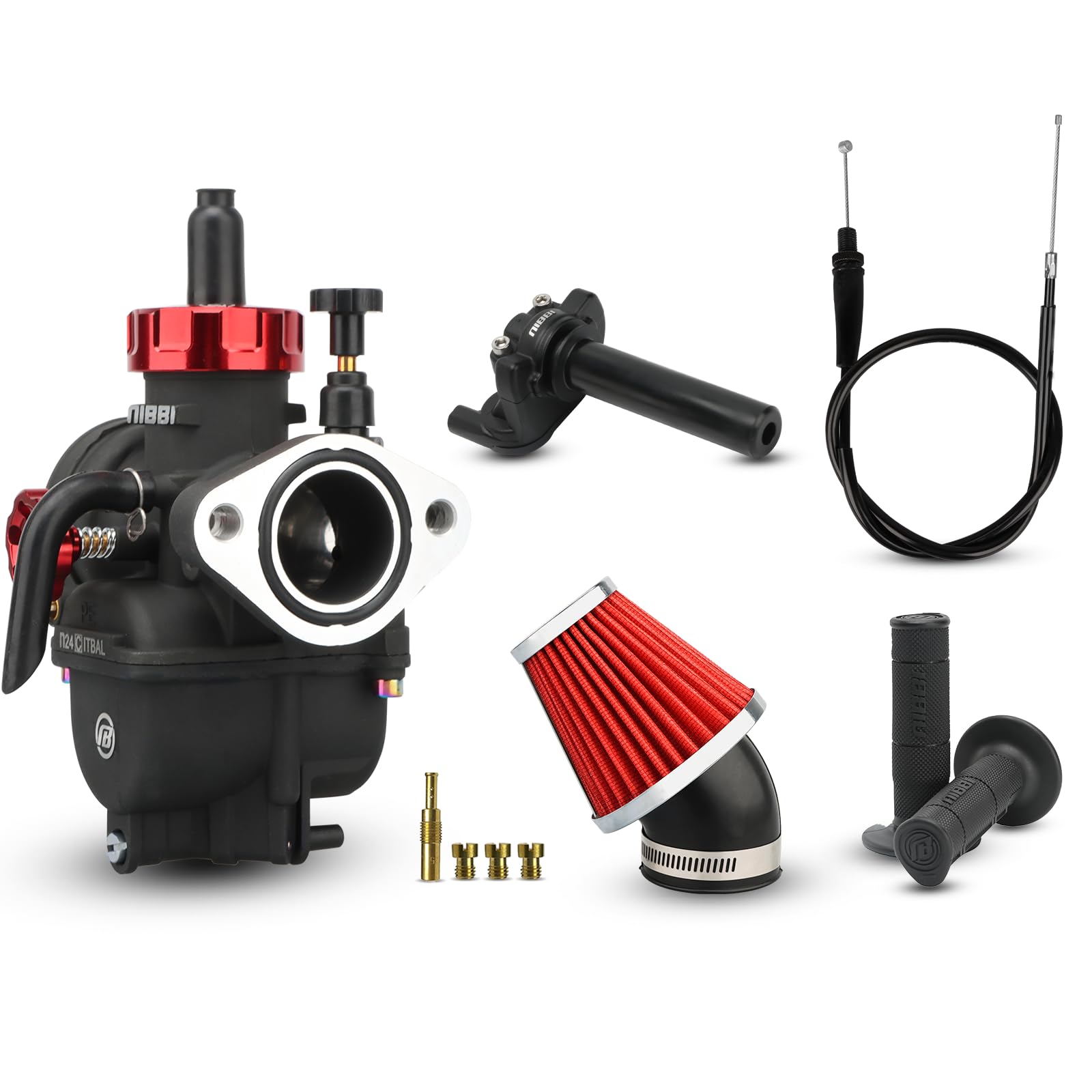 NIBBI PE26FL Carburetor Kit - 26mm Motorcycle Carburetor with 48mm Air Filter & Throttle Assembly - Compatible with Dirt Bikes, Mini Bikes & Pit Bikes - High Performance Upgrade for Off-Road Racing & Trail Riding