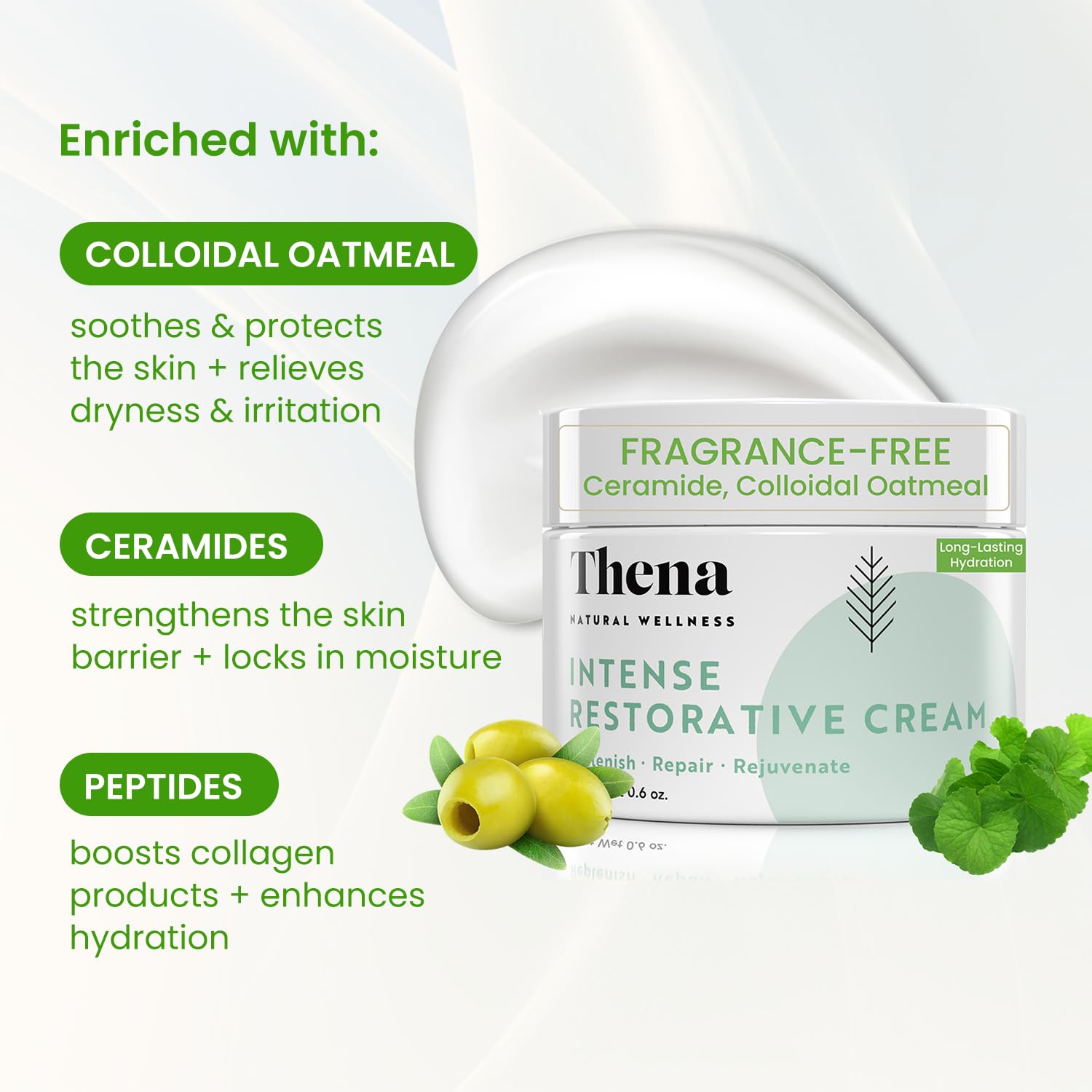 Thena CALM Face Moisturizer & Restorative Cream - Travel Size for Dry, Sensitive Skin | Perfect for On-The-Go Hydration & Overnight Repair