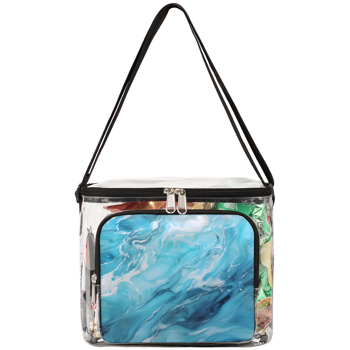 GzLeyigou Blue Marble Print Clear Tote Bag - Transparent Crossbody Shoulder Bag with Handles for Women | Perfect for Lunch, Travel, Picnic, Concerts & Sports Events | Stadium Approved Waterproof Purse for Outdoor Activities