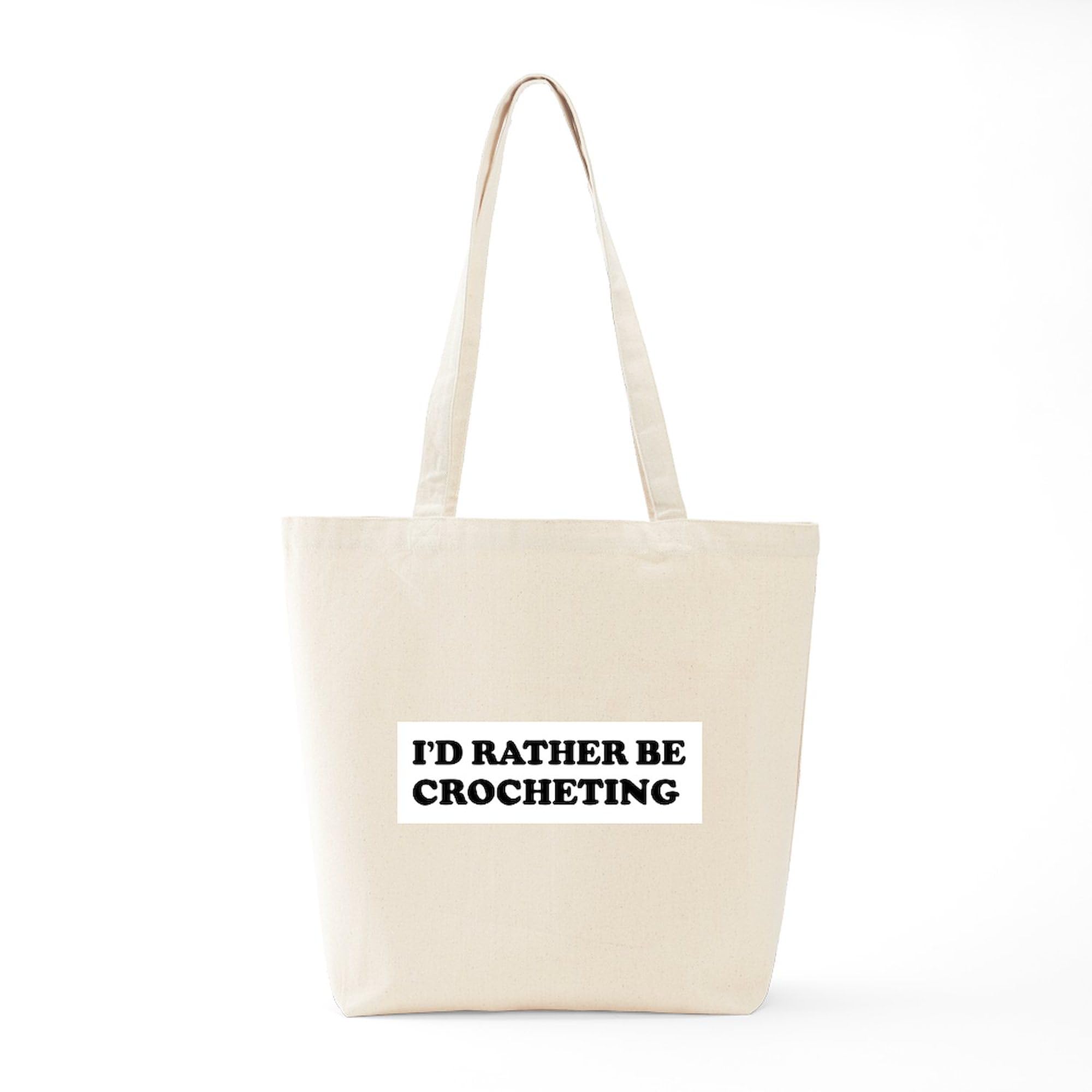 Rather Be Crocheting Tote Bag - Natural Canvas Reusable Shopping Bag for Yarn Lovers, Knitting Projects & Eco-Friendly Grocery Trips