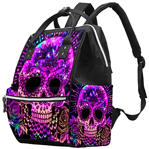 Stylish Purple Skull Diaper Backpack - Large Capacity Multifunctional Baby Travel Bag for Parents | Perfect for Daycare, Outings & Family Trips