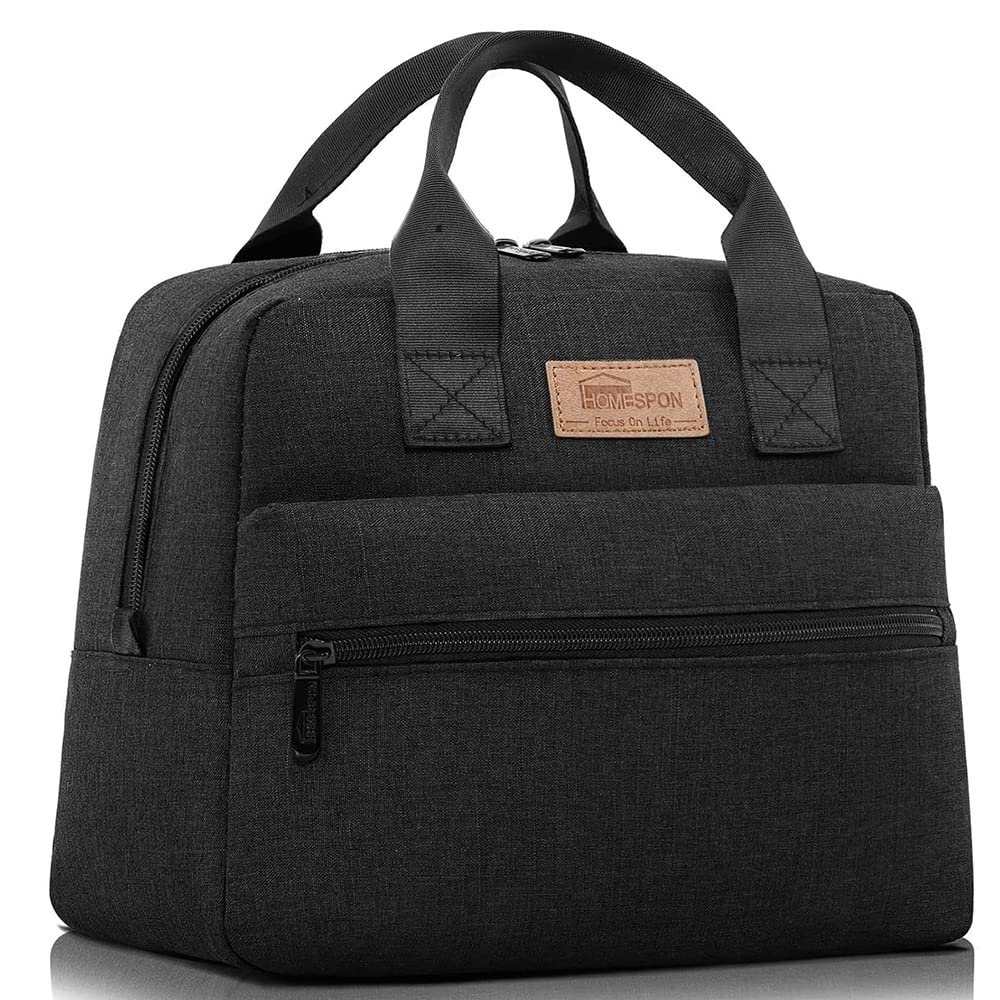 HOMESPON Insulated Lunch Bag for Men & Women - Leakproof Cooler Tote with Multiple Pockets for Work, School, Picnic & Shopping (Black) | Perfect for Office Lunch, Beach Trips & Outdoor Activities