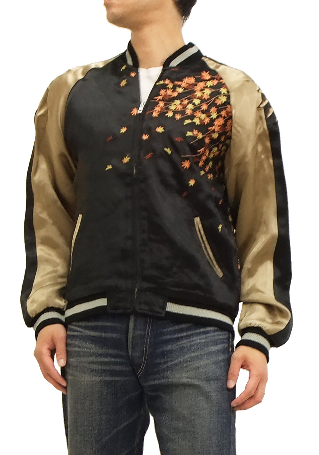 Men's Japanese Souvenir Jacket - Owl & Autumn Leaves Design Sukajan Bomber SKJ 179 | Vintage Asian Streetwear for Casual Wear & Night Out