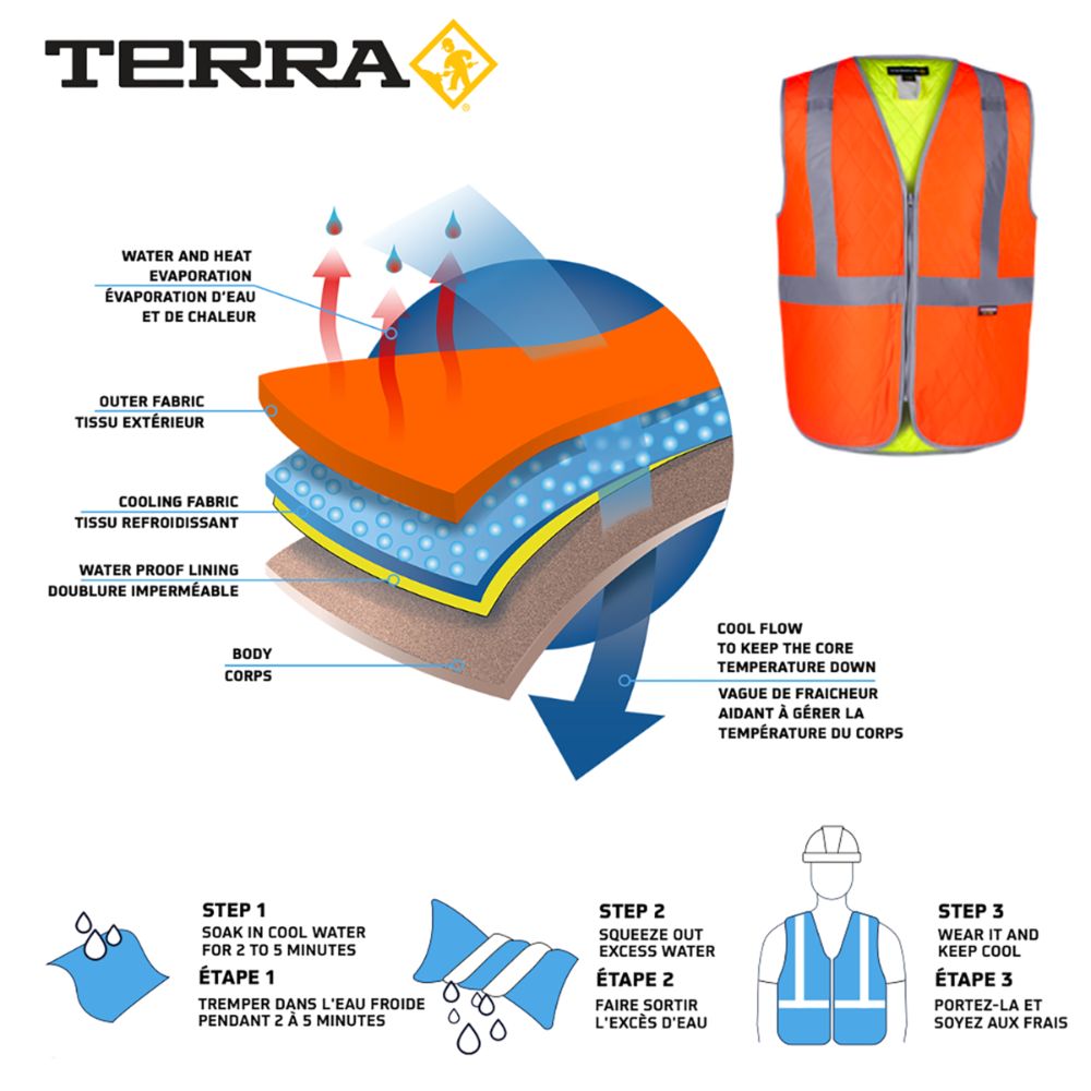Terra High Visibility Cooling Vest with Zipper - Reflective Safety Workwear for Outdoor Sports & Construction (Orange, Model 116621) | Perfect for Running, Cycling, and Hot Weather Jobs