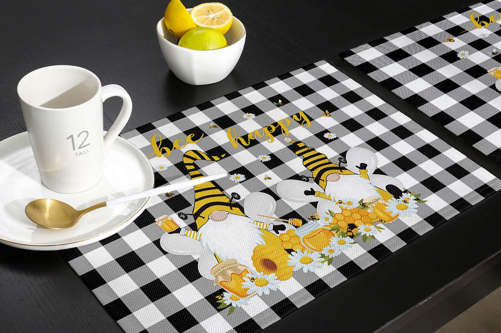 **Gnome Honey Daisy Bee Washable Placemats Set of 4 - 13