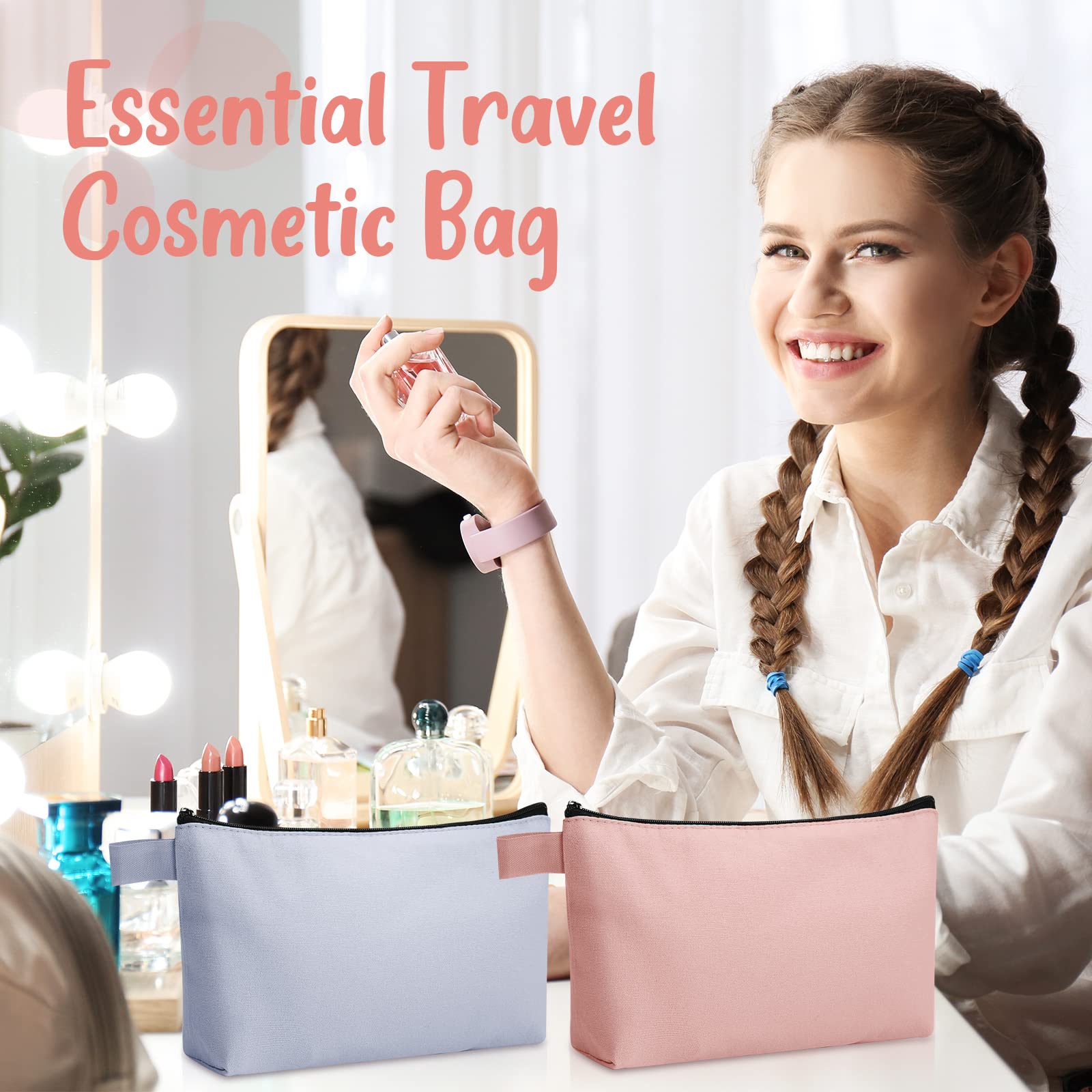 40 Pcs Canvas Cosmetic Makeup Bags Bulk - Portable Zippered Pencil Pouch & Travel Toiletry Organizer Set (9.8 x 5 x 2 Inch) - Multi-Colored Carrying Cases for School, Office, Christmas Gifts & Travel Essentials Storage