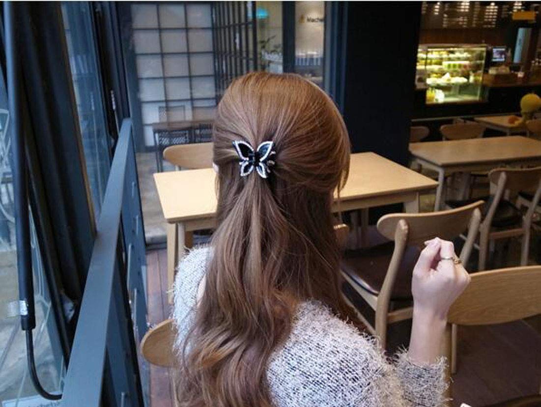 2 PCS Elegant Rhinestone Crystal Hair Clips - Butterfly Hairpins for Women, Fancy Jaw Clips Barrettes Value Pack (Black) | Perfect for Weddings, Parties & Everyday Styling