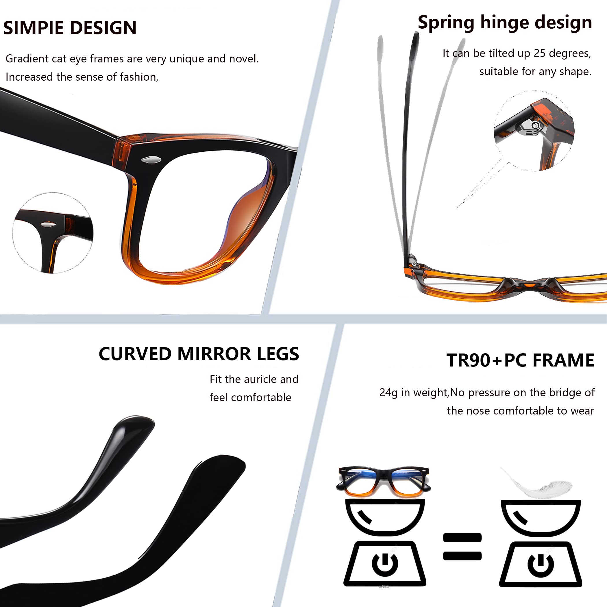 Bullabulling Retro Square Oversized Blue Light Blocking Reading Glasses for Women & Men - Computer Glasses with Spring Hinge - Perfect for Office Work, Screen Time & Book Reading