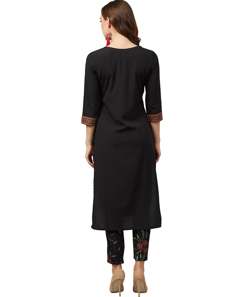 Stylish Black Crepe Pant Kurti for Women - Elegant Indian Ethnic Wear for Parties, Festivals & Casual Outings