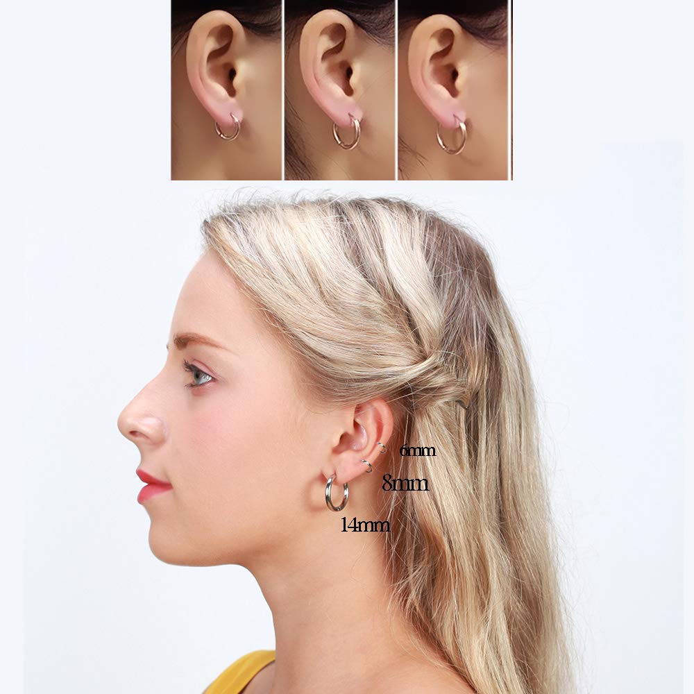 Hypoallergenic 316L Surgical Stainless Steel Huggie Hoop Earrings - 6mm/8mm/10mm/11mm/12mm/14mm Sizes - Cartilage Helix Lobes Hinged Sleeper Earrings for Men & Women - Perfect for Everyday Wear, Gifts and Sensitive Ears