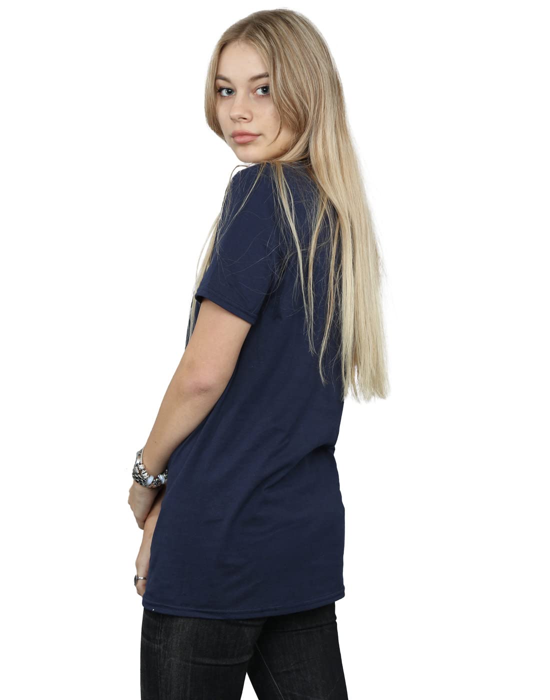 Disney Frozen Elsa Christmas Silhouette Women's Boyfriend Fit T-Shirt - X-Large Navy Blue | Casual Holiday Wear, Gift for Disney Fans, Christmas Party Outfit