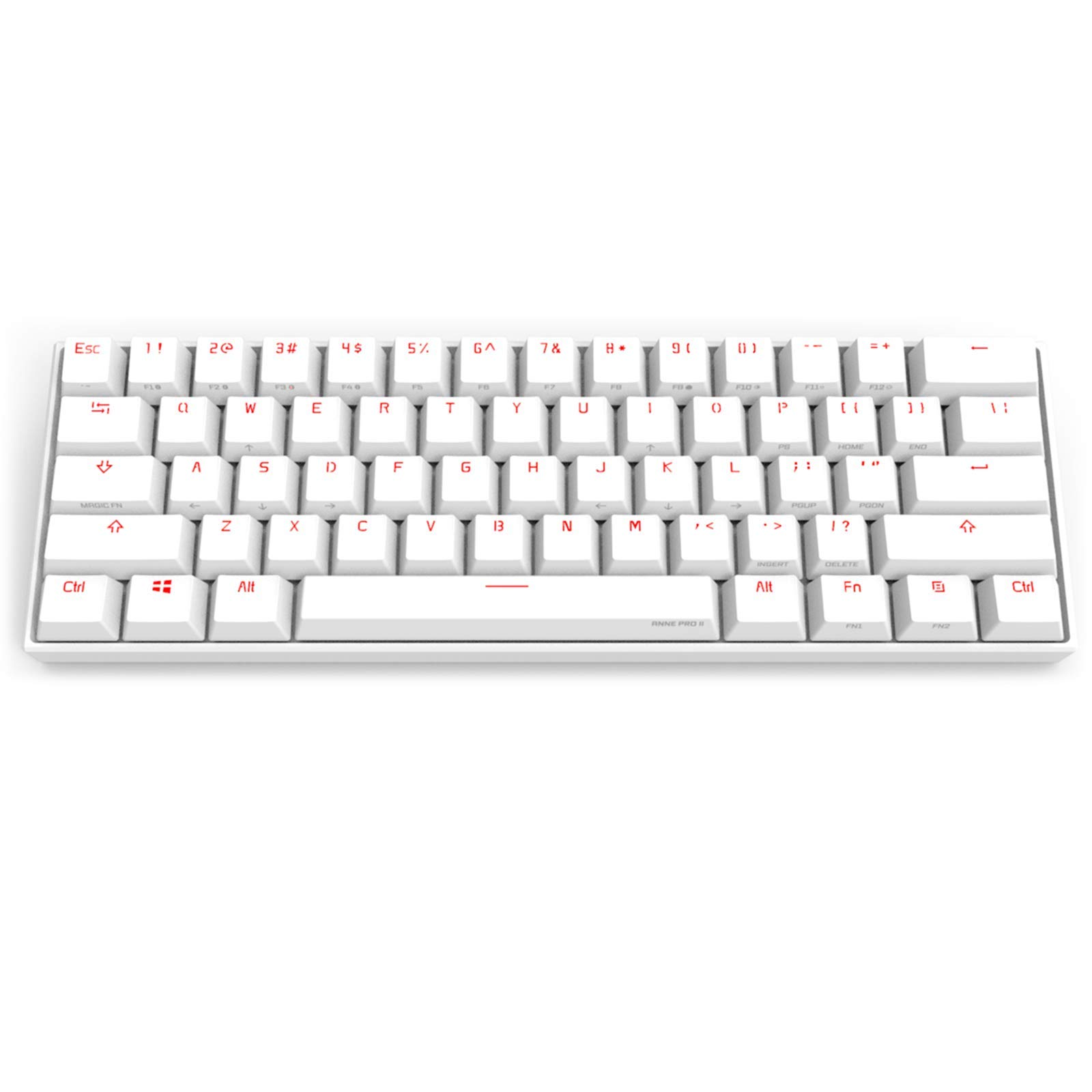 Anne Pro 2 60% Mechanical Gaming Keyboard - RGB Backlit, Wired/Wireless Bluetooth 5.0, PBT Keycaps, Type-C, 8-Hour Battery, Programmable Keys (Gateron Brown Switch, White) | Perfect for Esports, Coding & Office Work