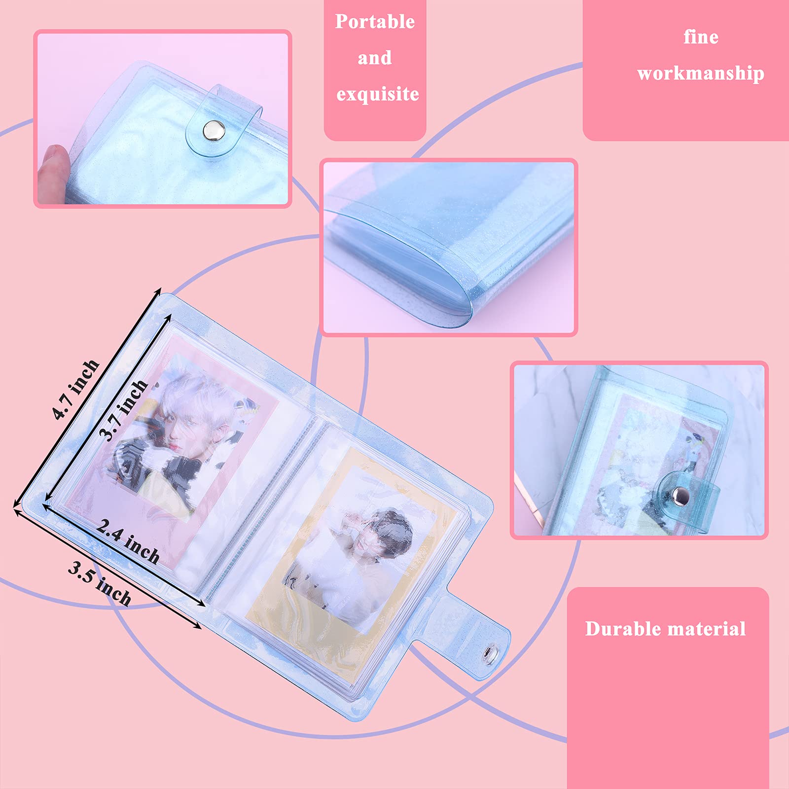 Ndsox 36-Pocket One-Handed Mini Photo Album 2x3 Inch | Portable Kpop Photocard Holder | Compatible with Fujifilm Instax Mini, Polaroid Snap Touch & SocialMatic Instant Cameras | Perfect for Collecting Memories, Trading Cards & Photo Storage (Blue)