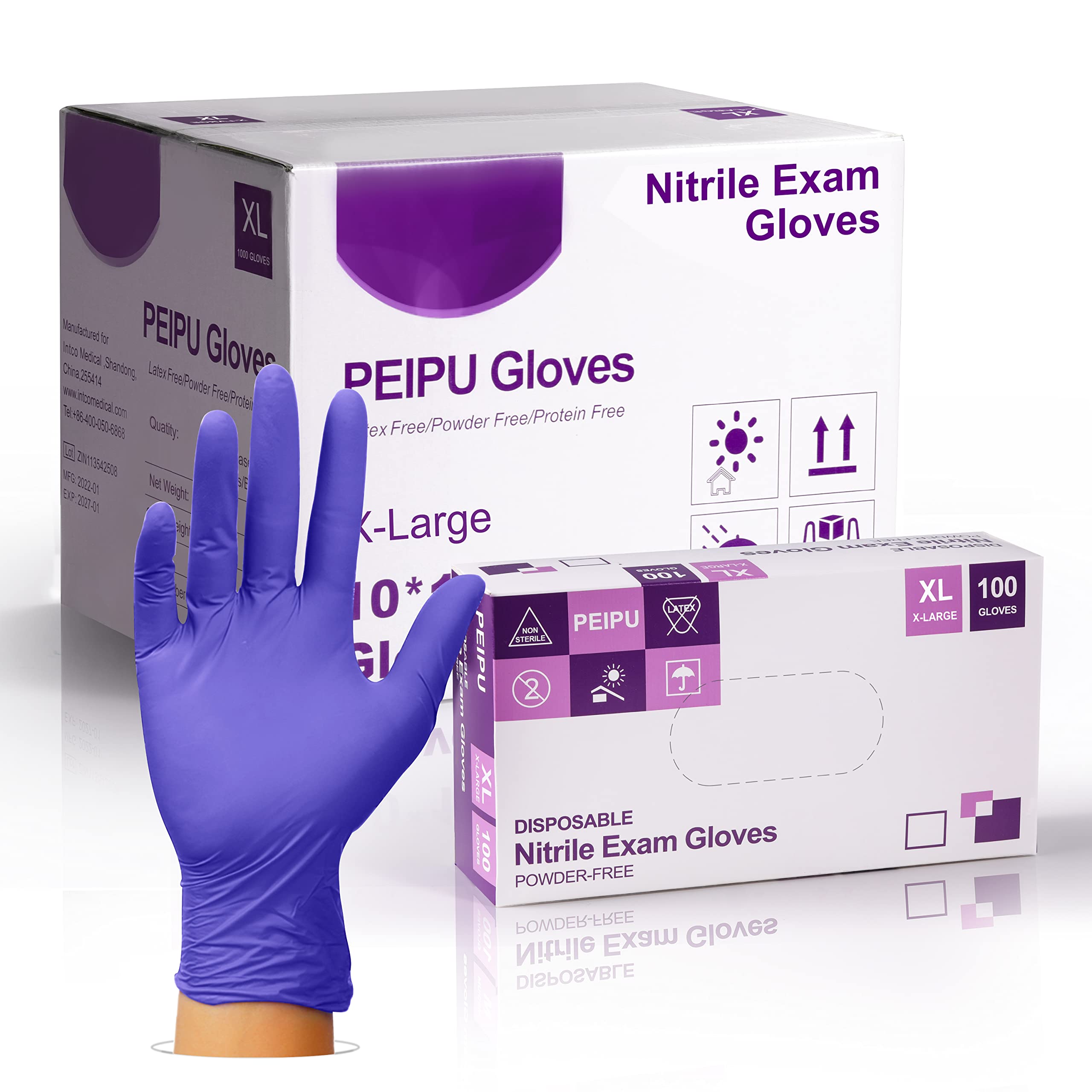 PEIPU Nitrile Gloves - Powder Free, Latex Free, Non-Sterile Medical Exam & Disposable Cleaning Gloves for Healthcare, Food Service & Household Protection
