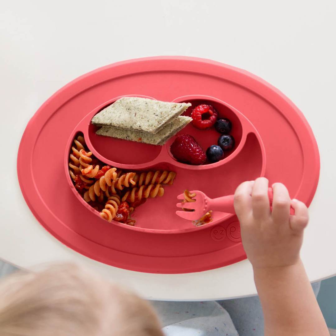 EZPZ Mini Feeding Set for Babies & Toddlers - BPA-Free Silicone Placemat with Built-in Plate & Spoon - Perfect for High Chairs, Travel & Mess-Free Mealtime