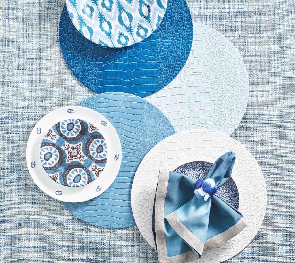 Premium Crocodile Embossed Placemats Set of 4 - Waterproof & Heat Resistant Blue Table Mats for Dining, Kitchen, and Party Decor