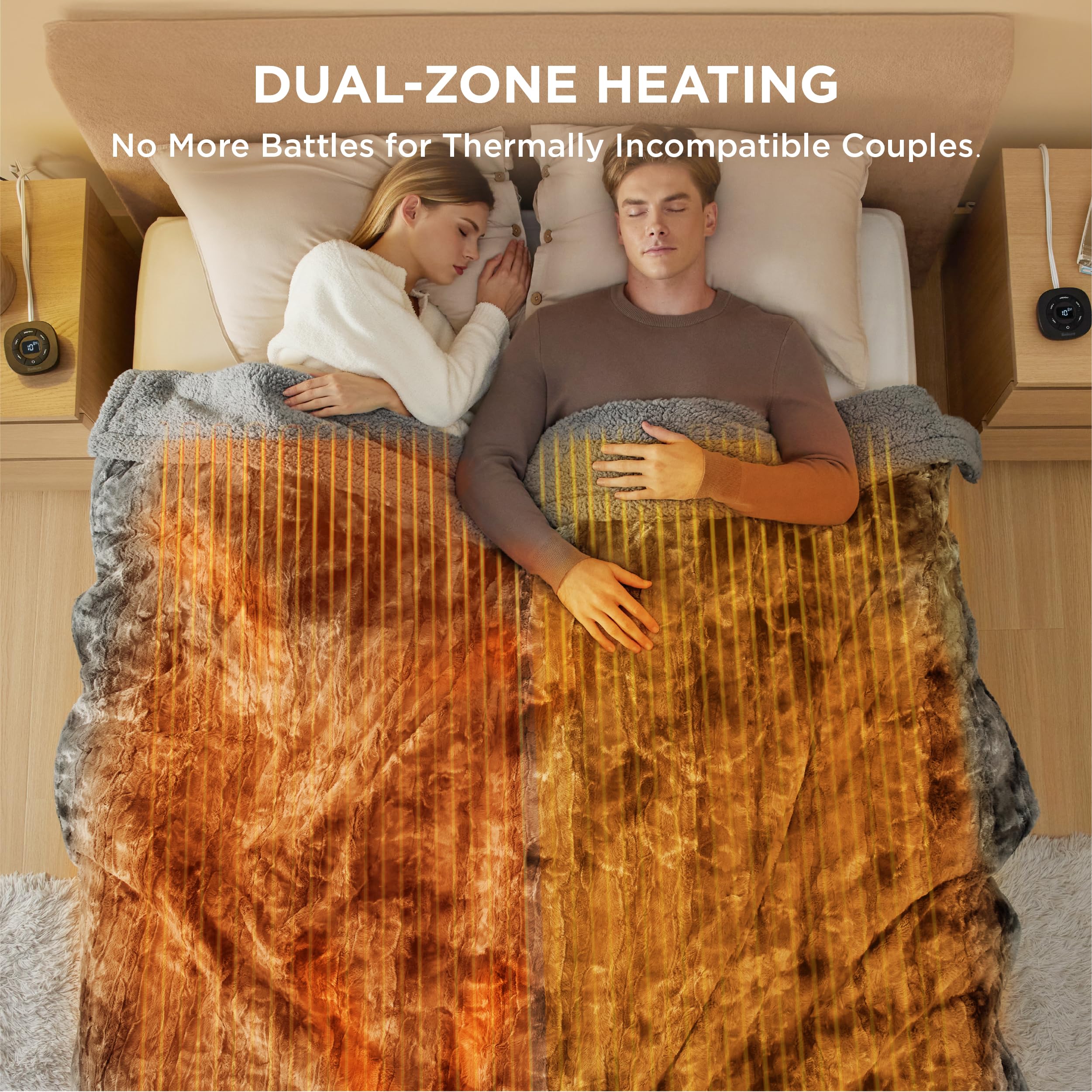 Bedsure Queen Size Electric Blanket - Faux Fur Sherpa Heated Blanket with Dual Control, 10 Heating Levels & 10 Timer Settings (84x90 inches, Grey) - Perfect for Winter Nights, Bedroom Comfort & Cozy Home Relaxation