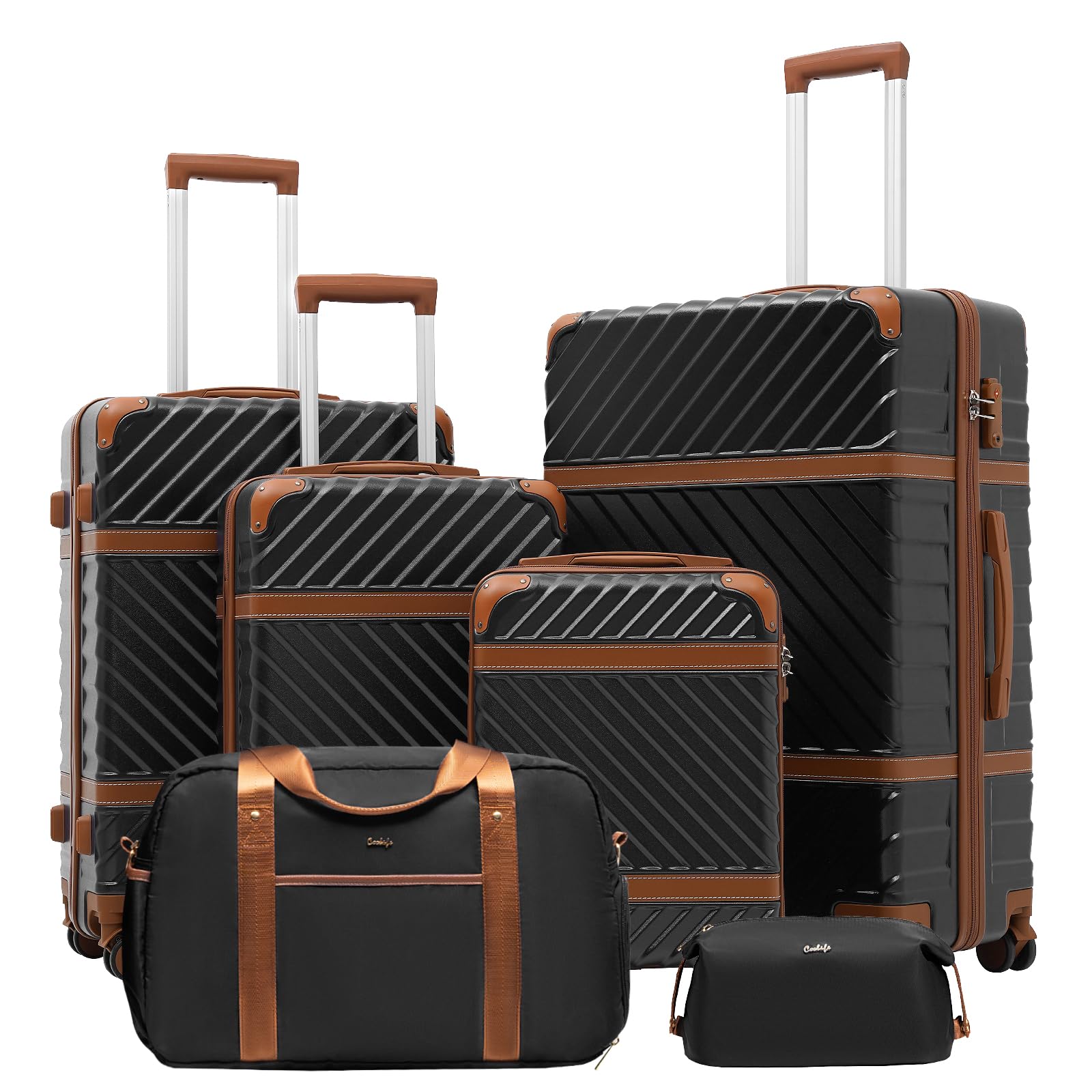 Coolife 3-Piece Hardshell Luggage Set with TSA Lock, Spinner Wheels & Telescopic Handle - Lightweight PC Carry-On Suitcase for Travel, Business Trips & Vacations