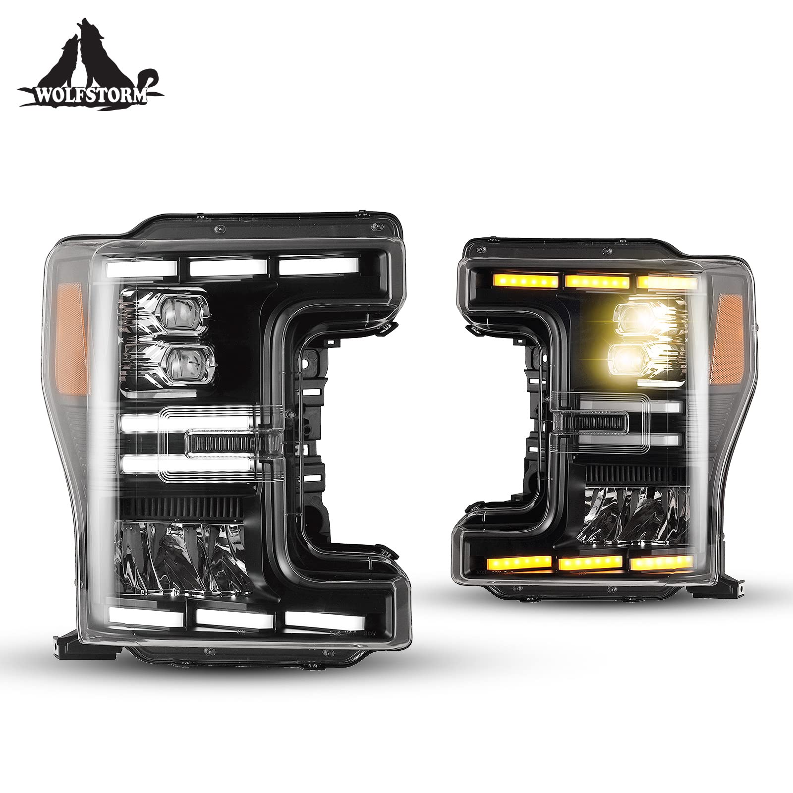 LED Headlight Assembly Replacement for 2017-2020 Ford F250 F350 F450 F550 - Black Housing with Clear Lens - DRL & Functional Lighting Modes - Perfect for Off-Roading & Night Driving