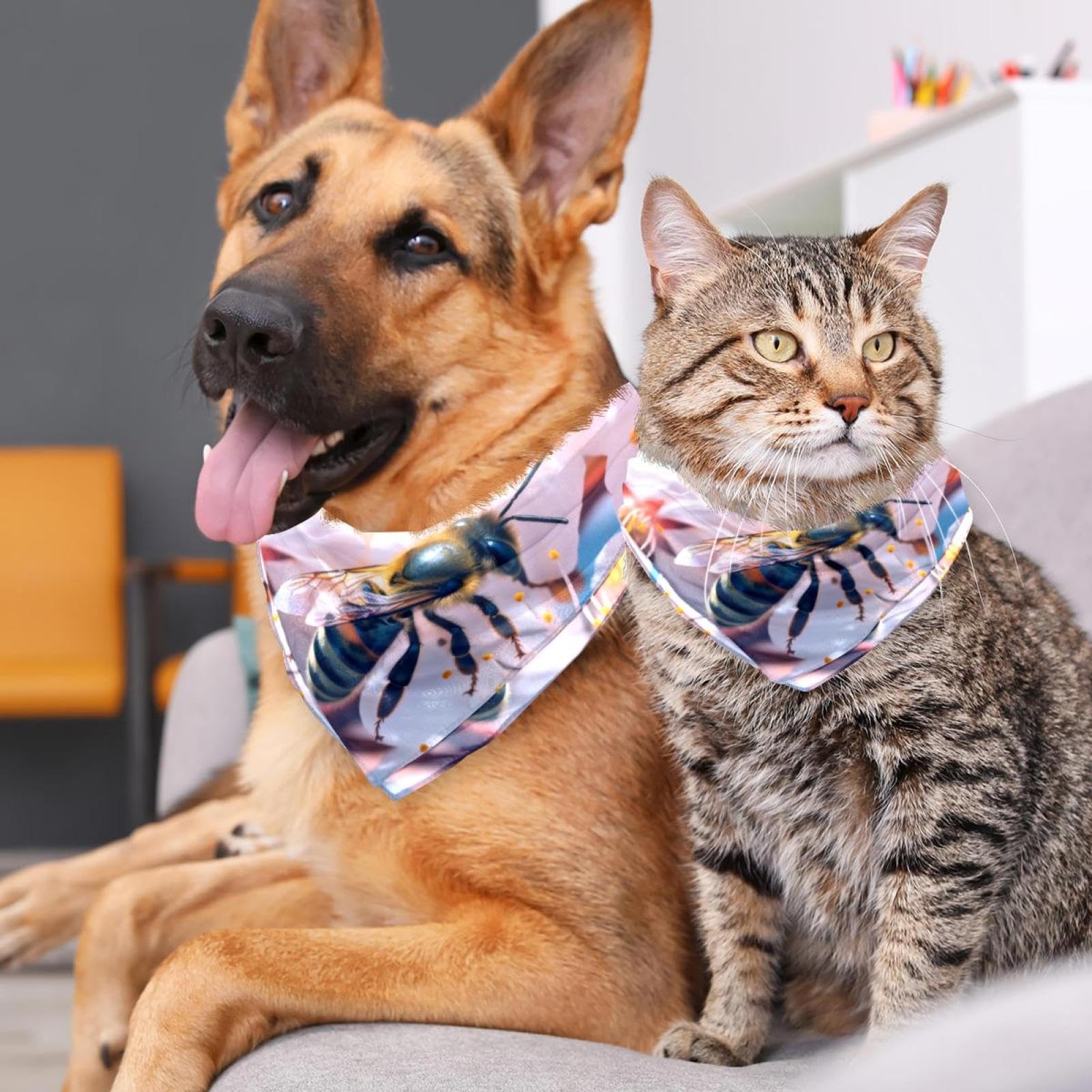 2-Piece Bee Flower Dog Bandanas - Pet Scarf & Square Bibs for Wedding Photo Props & Daily Accessories - Perfect for Parties, Holidays & Outdoor Adventures