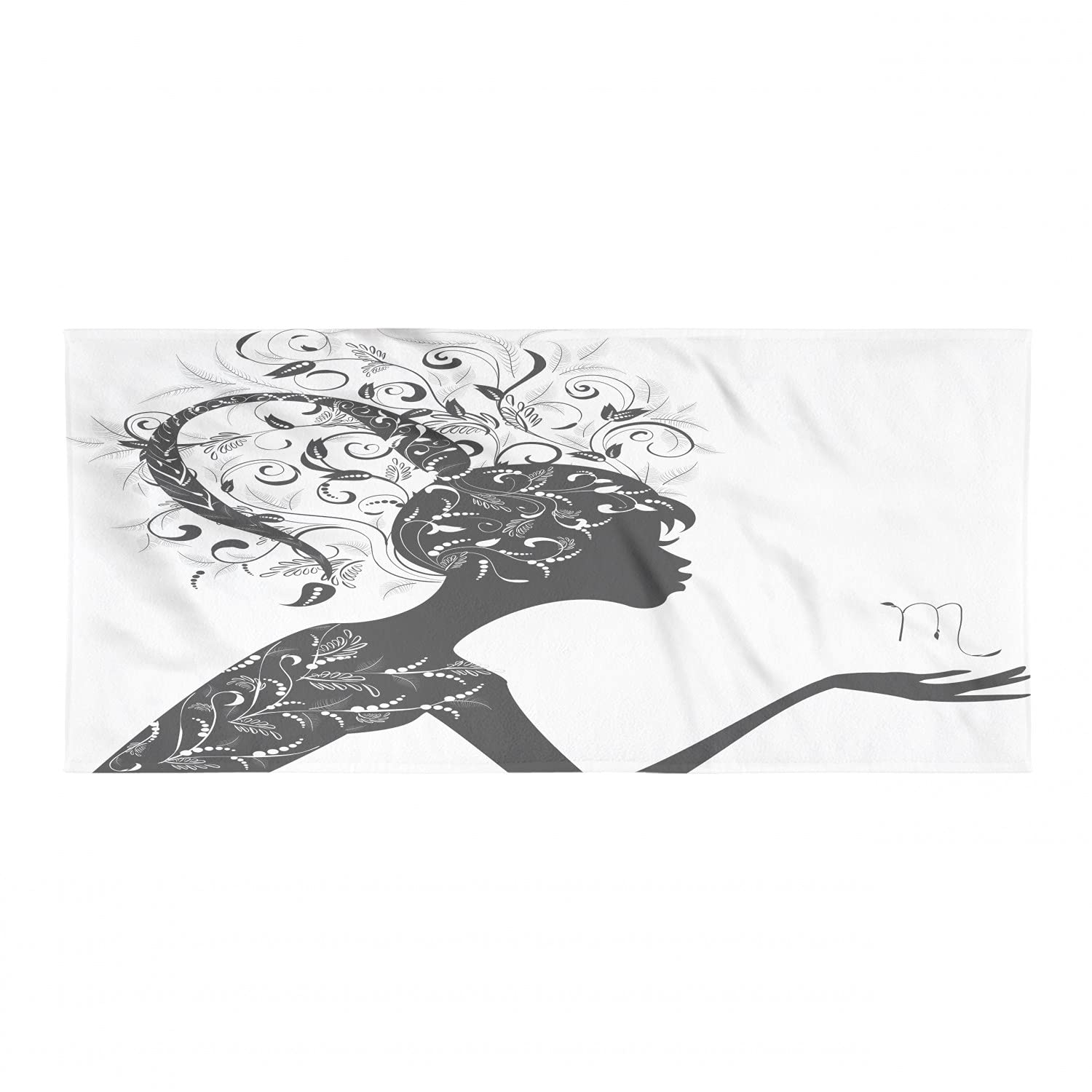 Ambesonne Zodiac Scorpio Quick Dry Backpacking Towel - Monochromatic Blossoming Leaves with Girl Silhouette Horoscope Design | Ultra Soft Absorbent Compact Microfiber Travel Towel for Camping, Hiking, Beach & Gym | Black and White