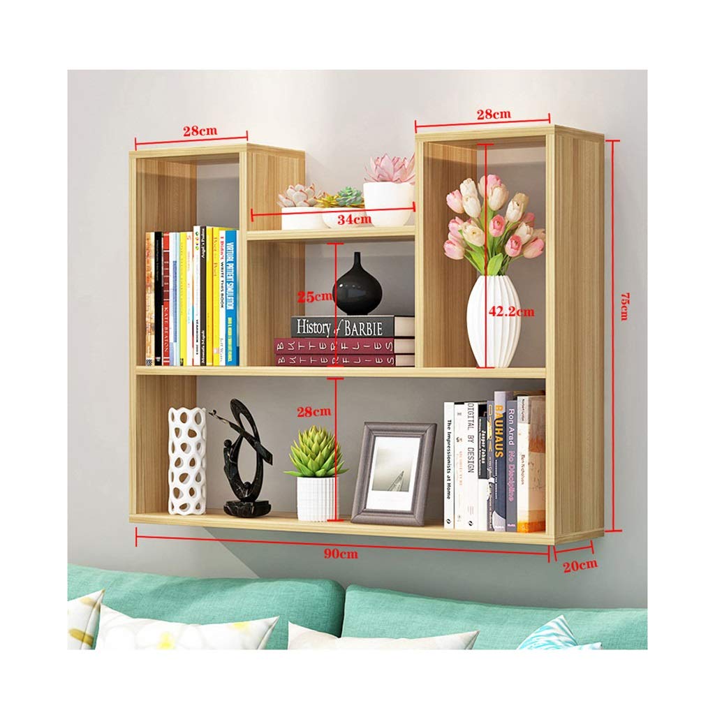 60 x 90cm Light Walnut Wall Mounted Bookshelf - Durable Floating Shelf for Living Room, Bedroom & Office - Space Saving Storage Solution for Books, Decor & Essentials