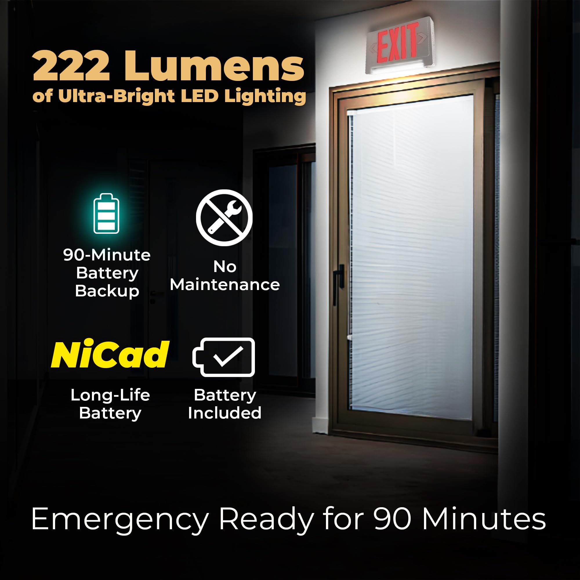 LFI Lights Compact Red Exit Sign with Emergency LED Light Pipe - Adjustable Light Bar, Battery Backup & Hardwired, UL Listed for Business Safety Compliance (2 Pack) - Perfect for Offices, Warehouses & Commercial Buildings