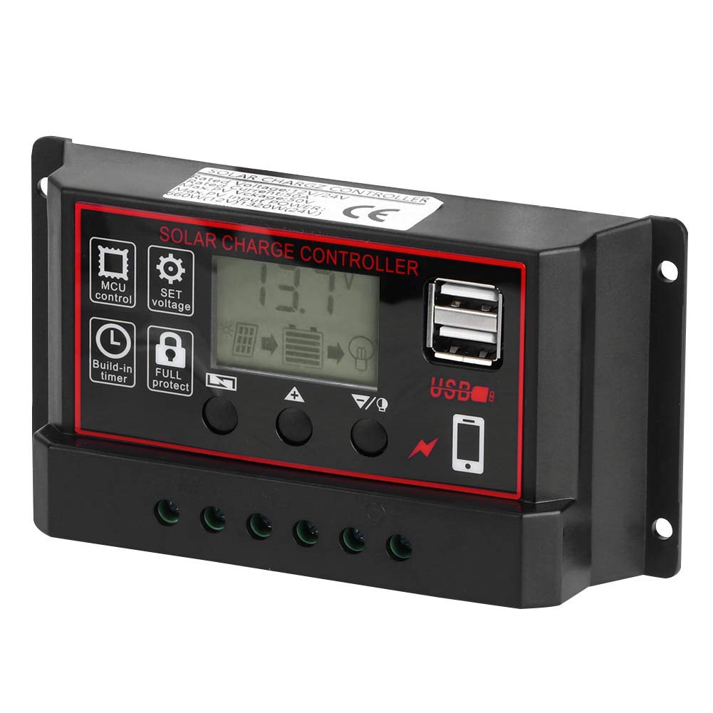 Oumefar 12V/24V Solar Charge Controller - Waterproof MPPT Photovoltaic Regulator with LCD Display for Home, RV, Boat & Outdoor Solar Panel Systems | Automatic Memory & Overload Protection