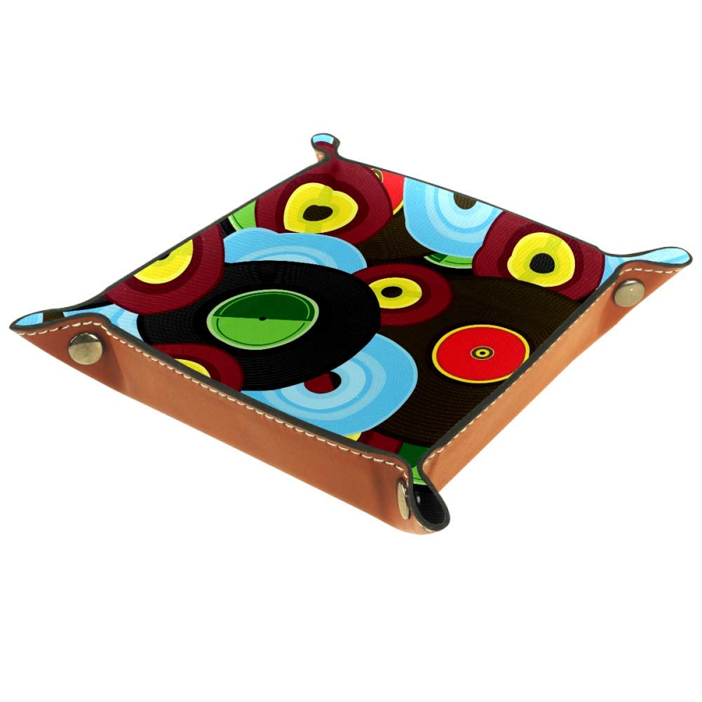 AISSO Leather Valet Tray Organizer - Colorful Vinyl Record Design Jewelry Storage Box for Wallets, Watches, Keys & Phones | Perfect for Bedroom Dresser, Office Desk & Entryway Organization