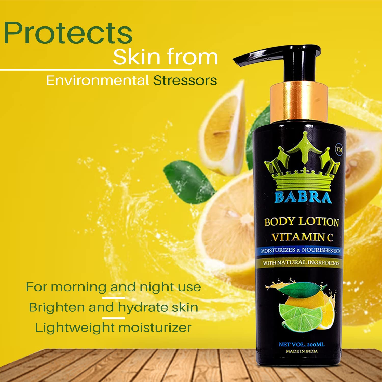 Babra Vitamin C Body Lotion for Men & Women - 100% Natural Moisturizer for Dry & Normal Skin | Deep Hydration & 72h Moisture Lock | Brightens & Nourishes for Healthy Glow | 200ml - Perfect for Daily Skincare Routine, Post-Workout Recovery & Winter Dryness Relief