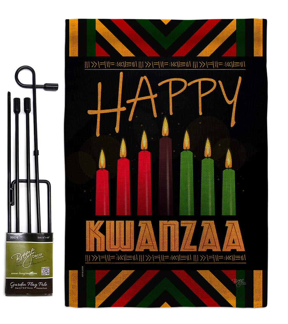 Kwanzaa Burlap Garden Flag Set with Stand - African Heritage Decor for Yard & Home