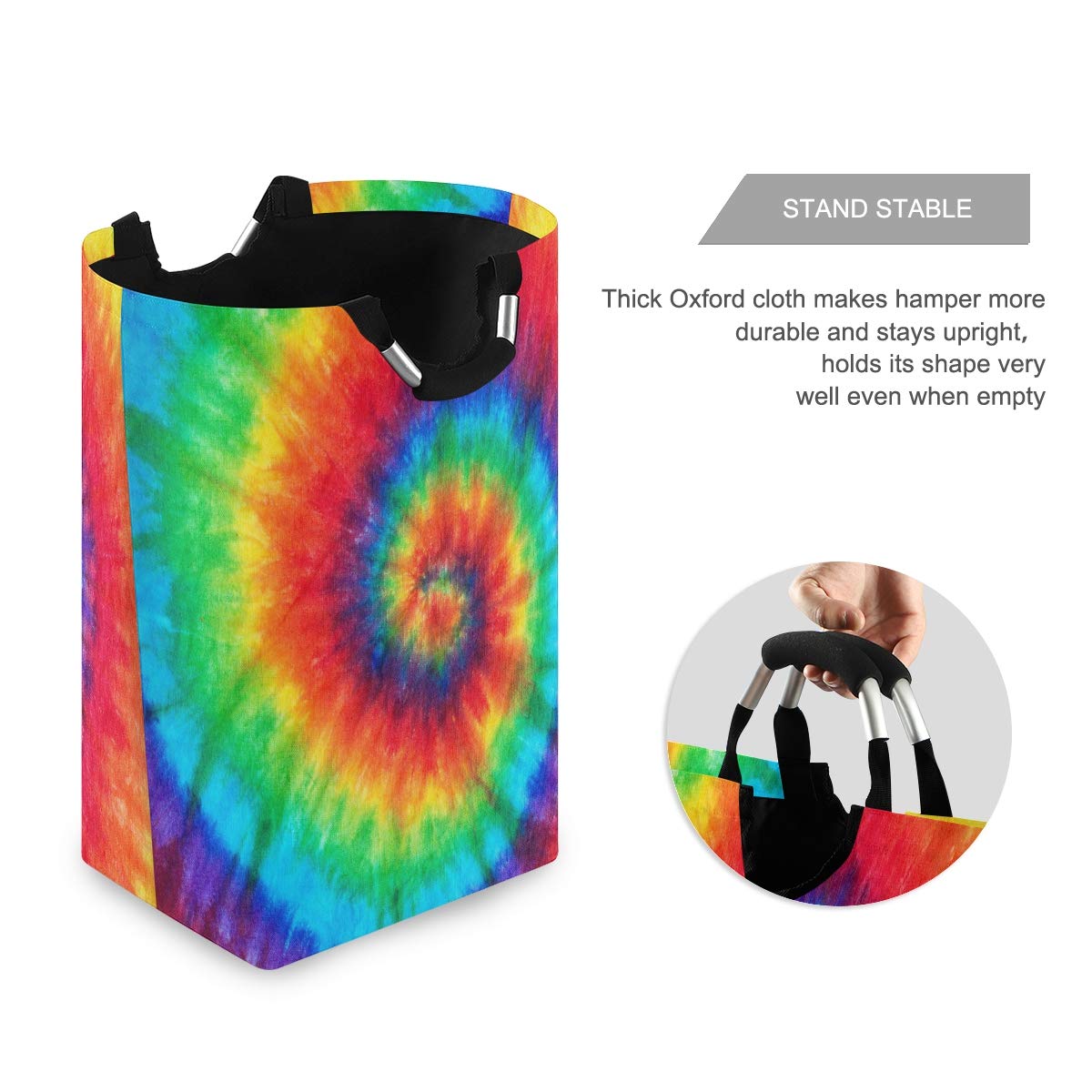 AUUXVA Collapsible Laundry Basket - Large Tie Dye Rainbow Clothes Hamper with Handles for Dirty Laundry, Toys & Storage | Perfect for Nursery, Dorm, Bedroom & Bathroom Organization | Space-Saving Foldable Design for Small Spaces
