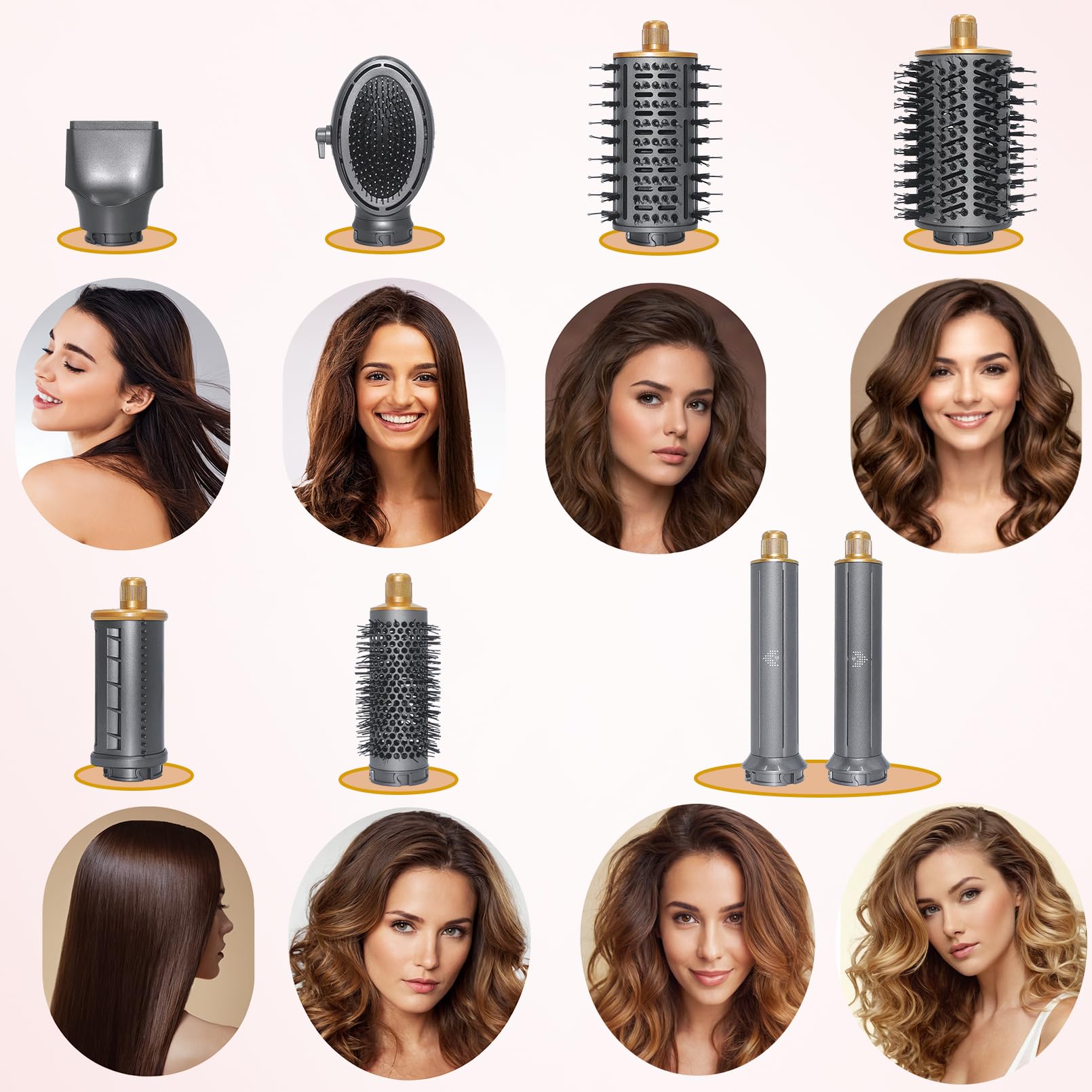 8 in 1 Hair Wrap Air Styler - Flex Magic Air Curler, Hot Air Brush & Dryer Combo | Auto Wrap Styler for Curly, Wavy & Straight Hair | Perfect for Home, Salon & Travel (Gray)