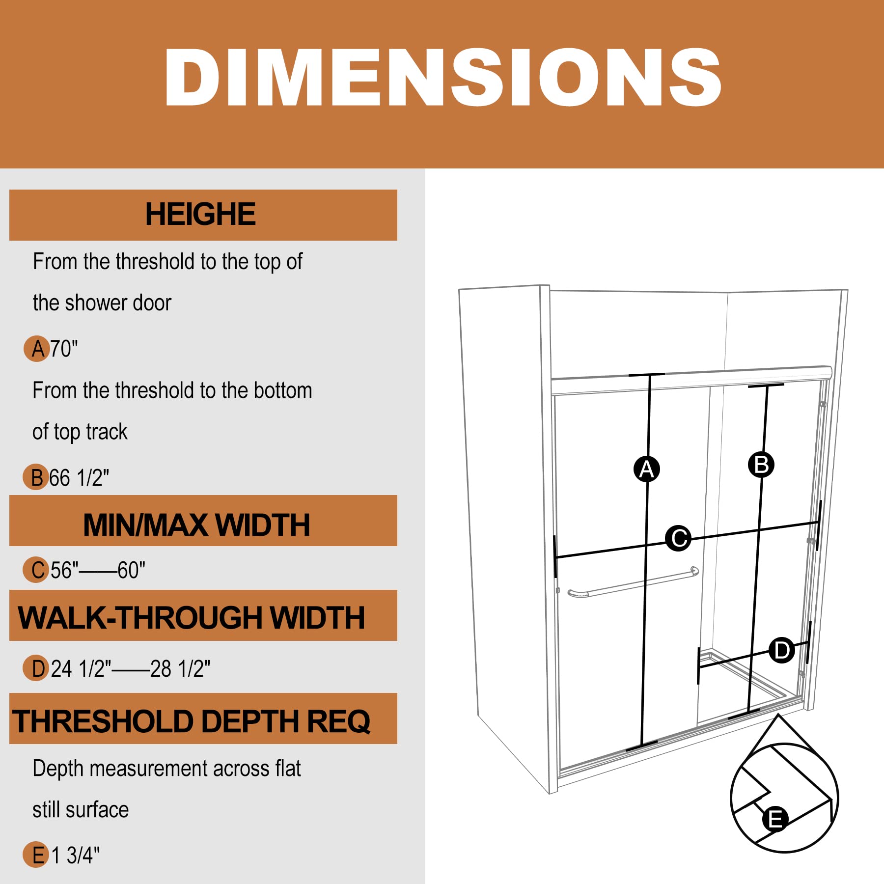 56-60 Inch Sliding Glass Shower Door - 70 Inch Height, Matte Black Frame with 1/4