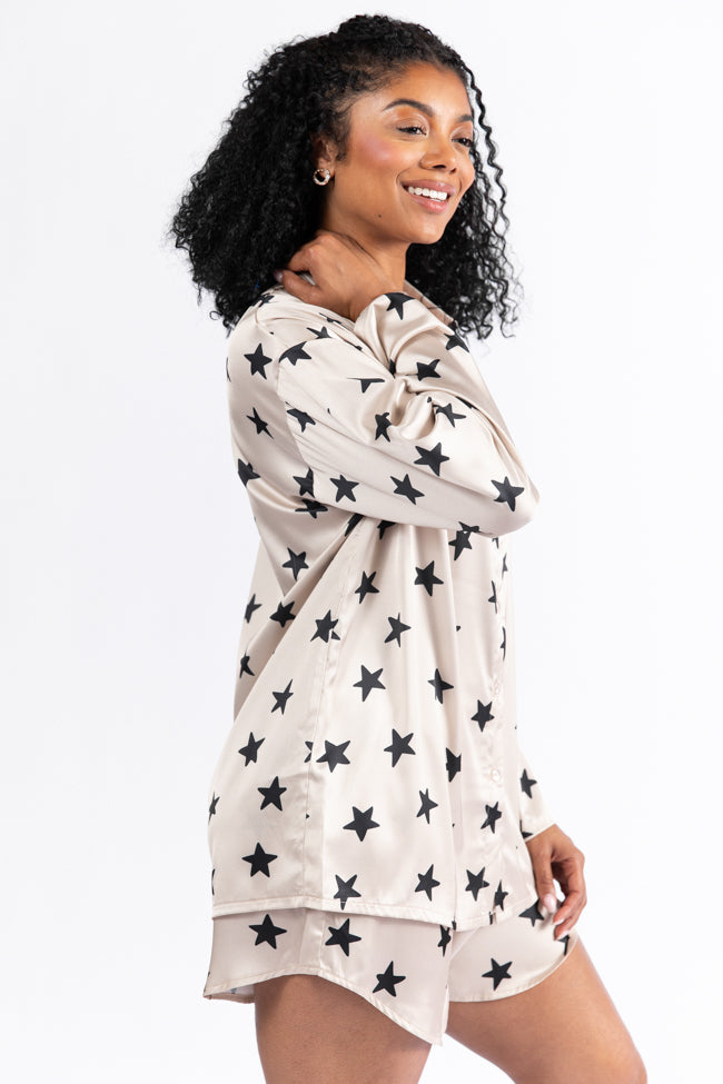 Neutral Stars Pajama Top for Women - Soft & Comfortable Sleepwear for Cozy Nights, Loungewear, and Pajama Parties | Final Sale