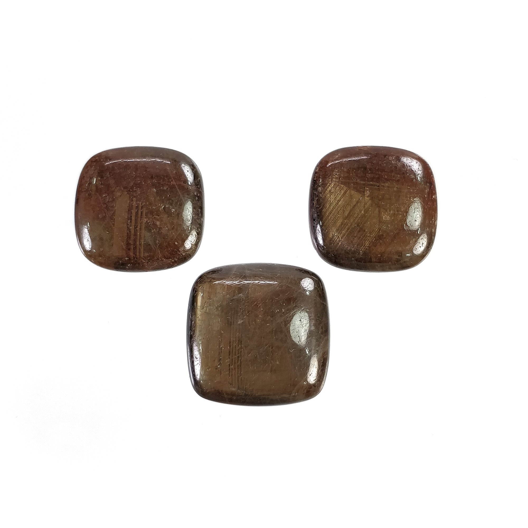Natural Untreated Golden Brown Chocolate Sapphire Gemstone Cabochon - 46.60cts Cushion Shape (16.5mm x 18mm, 3pcs) for Jewelry Making, DIY Crafts & Collection