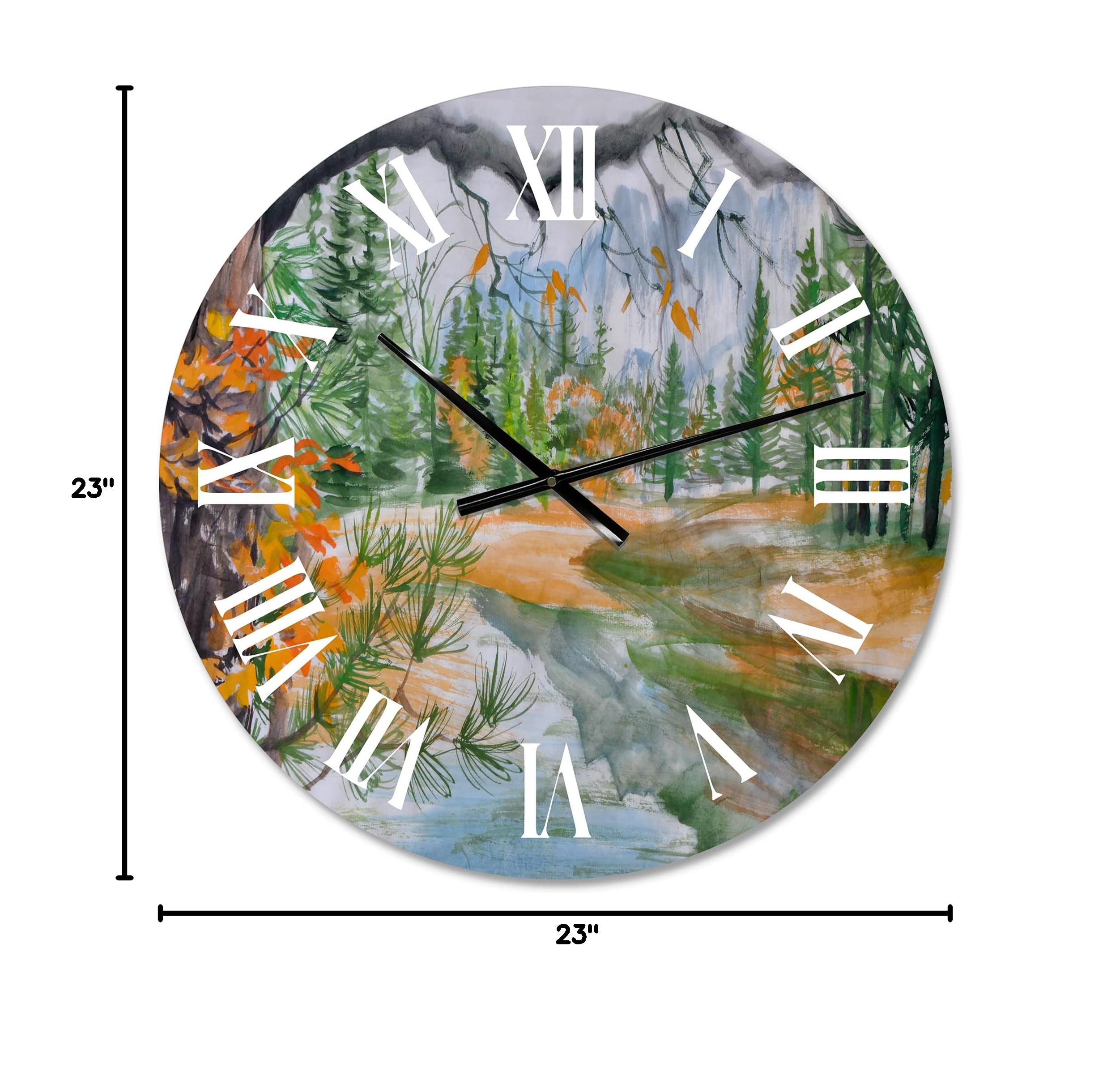 DesignQ Lake House Wall Clock - Autumn Forest River Landscape Large Wall Clock for Living Room, Bedroom, Office Decor | Perfect Rustic Home Décor & Nature-Inspired Gift