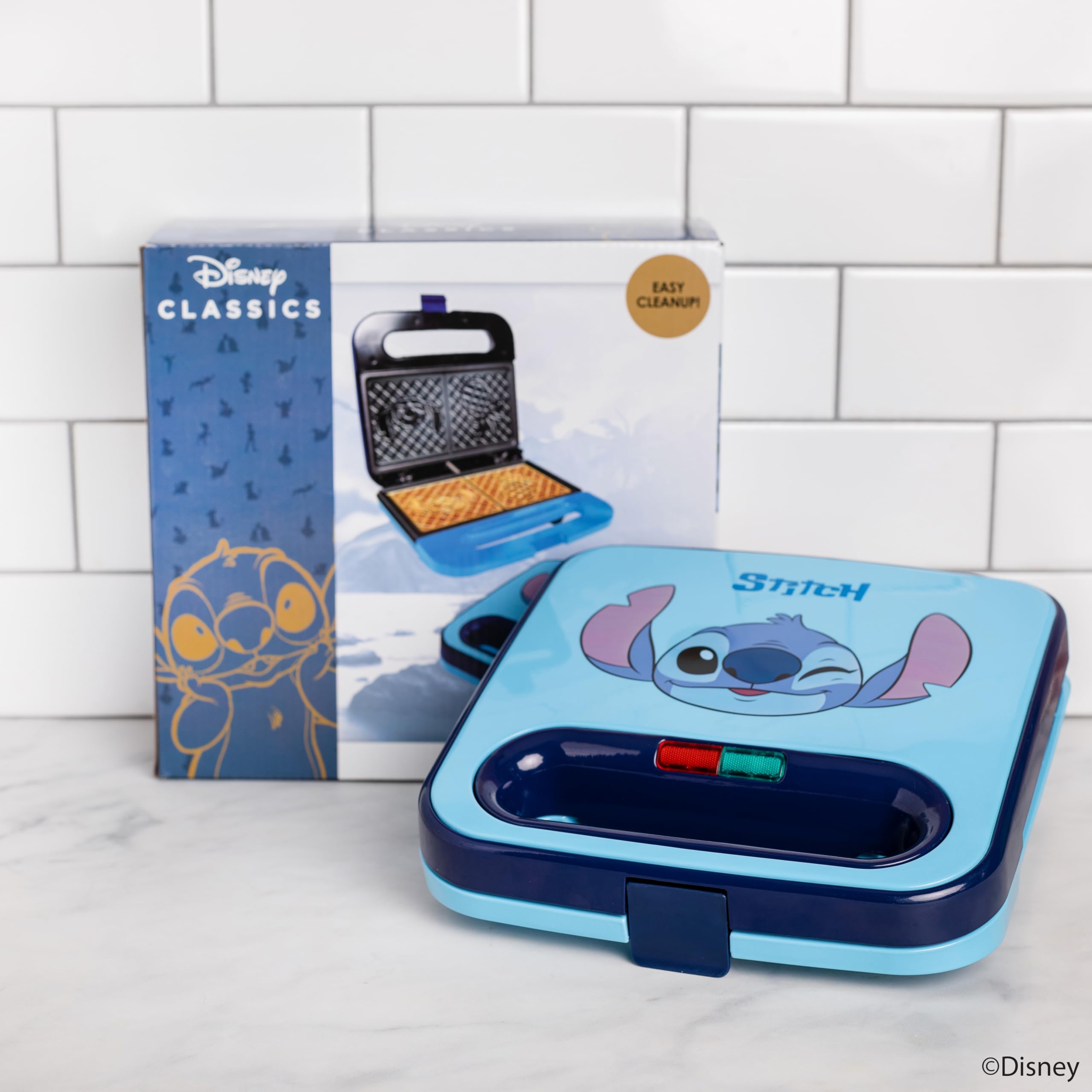 Disney Lilo and Stitch Waffle Maker - 4 Slice Non-Stick Electric Waffle Iron for Kids & Adults - Perfect for Breakfast, Parties & Family Fun - Stitch Character Waffle Design - Easy to Clean Kitchen Appliance