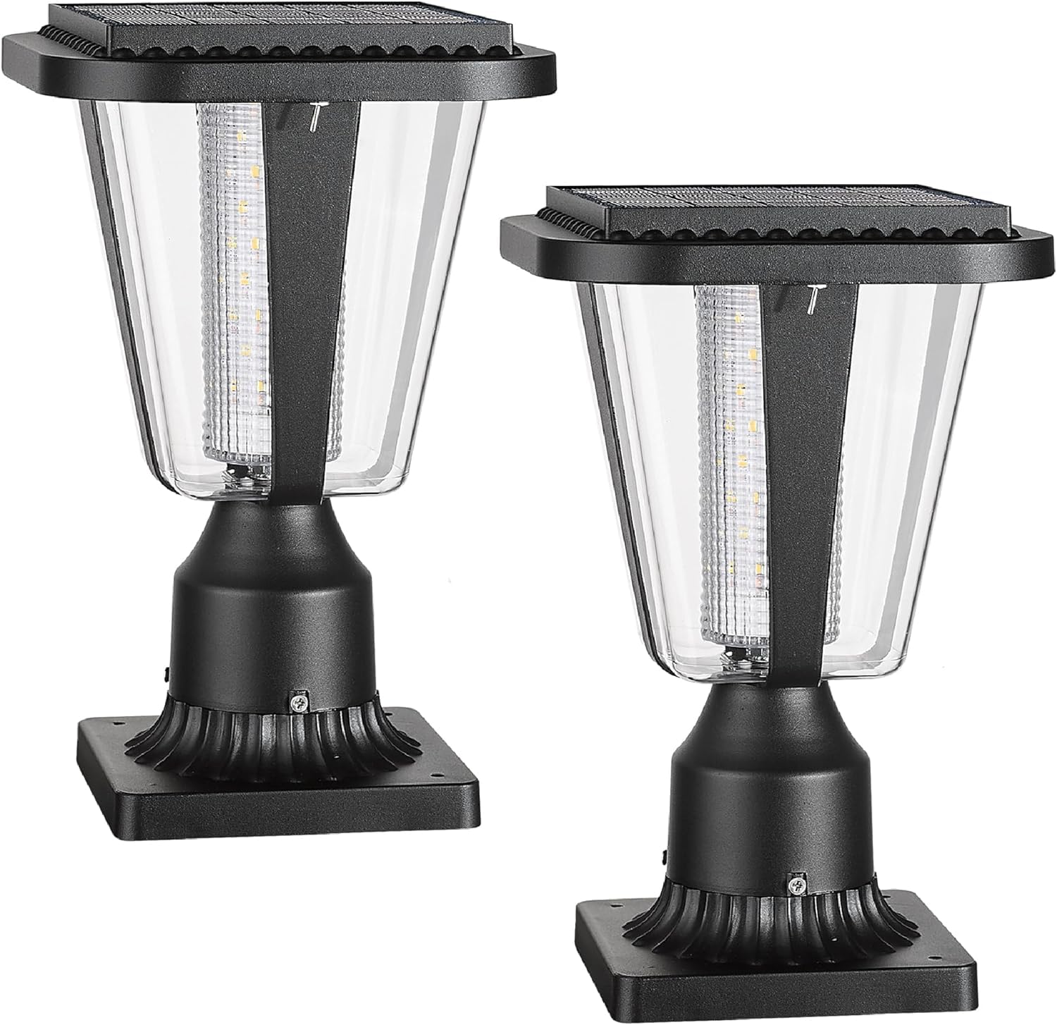 2 Pack Solar Post Light Fixture - 160LM Outdoor Solar Lamp with Pole/Pier Mount (6000K) | Dusk to Dawn Auto On/Off | Waterproof for Patio, Garden, Walkway, Driveway & Backyard Lighting