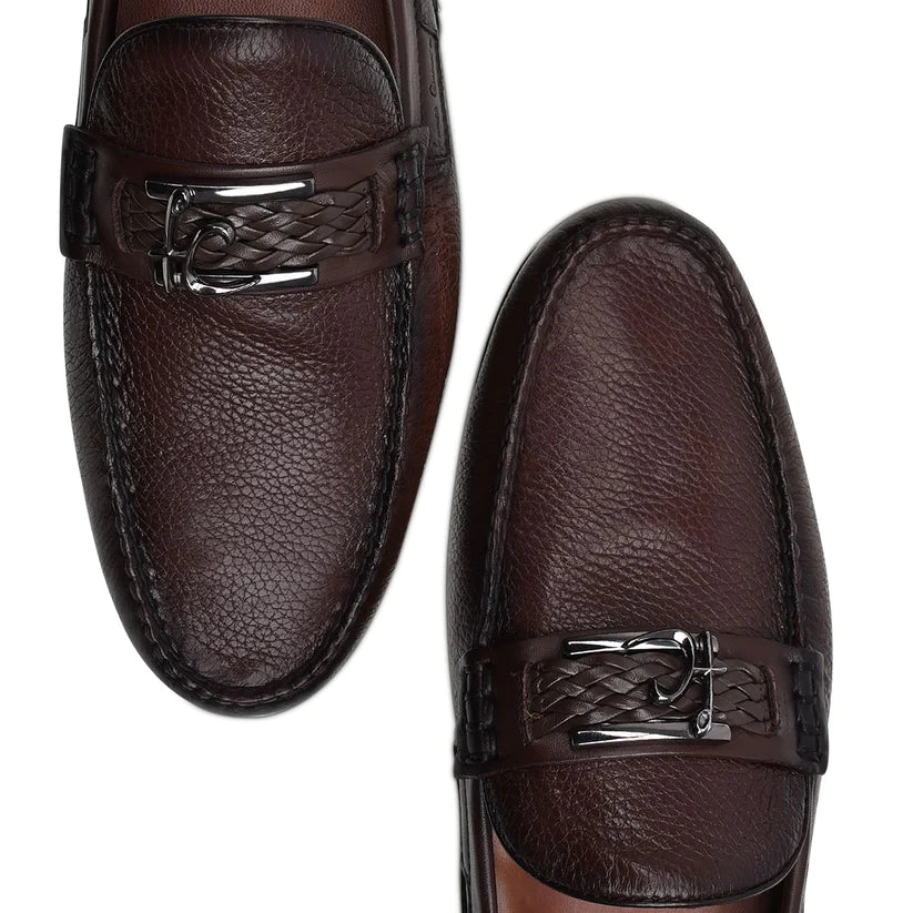 40VVNTS Men's Brown Casual Fashion Deer & Calfskin Driving Loafers - Comfortable Slip-On Shoes for Work, Travel & Everyday Wear
