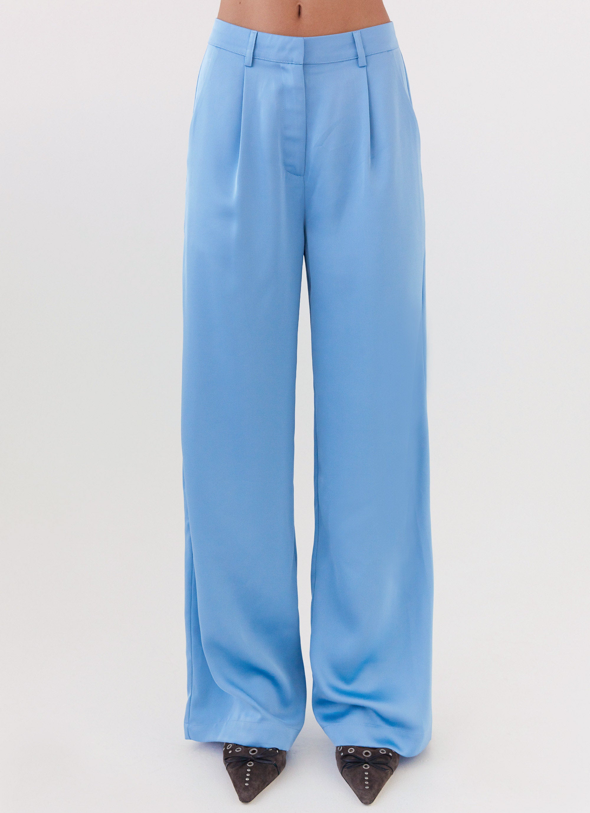 Premium Brinkley Satin Pants for Women - Soft & Comfortable High Waisted Lounge Pants in Elegant Blue | Perfect for Yoga, Sleepwear & Casual Wear