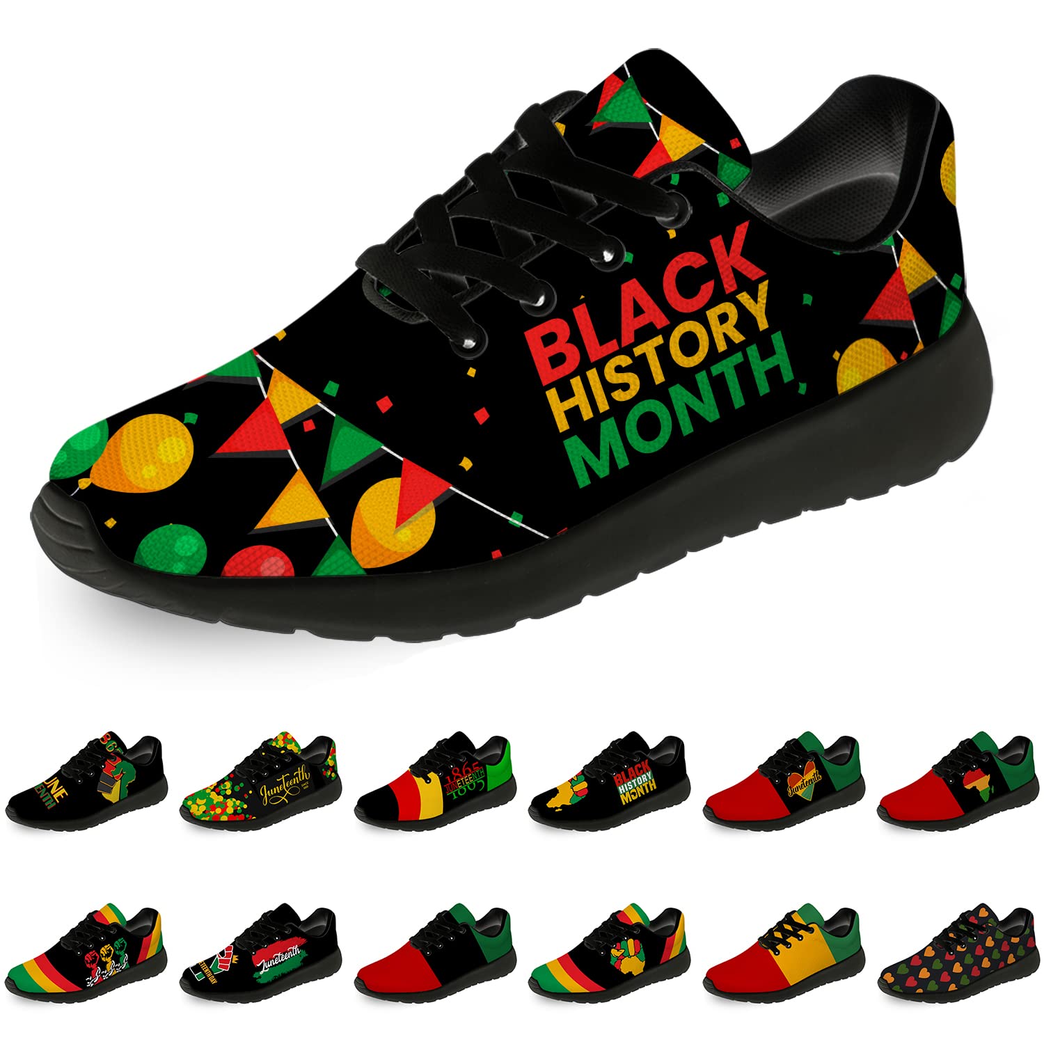 **Juneteenth Running Shoes for Men & Women - Black History Month Breathable Tennis Walking Sneakers - Perfect for Gifting & Casual Wear**    *(Use for jogging, gym workouts, walking, or as stylish everyday sneakers for Black History Month celebrations.)*