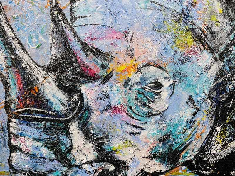 Abstract Realism Rhino Wall Art - Handmade Canvas Painting for Home & Office Decor - Perfect for Living Room, Bedroom, or Gift