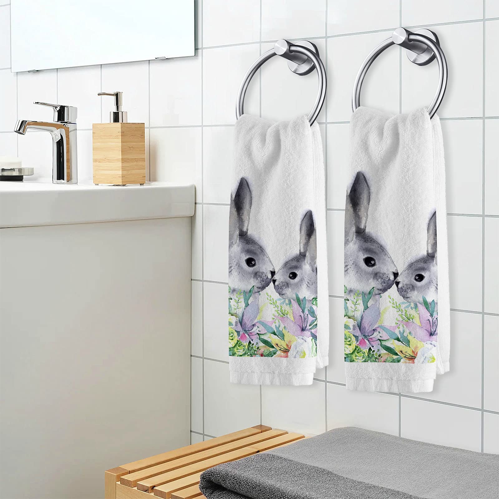 ALAZA Easter Bunny Cotton Hand Towels - 100% Soft Absorbent Bath Towels (16x30 Inch, 2-Pack) for Kitchen, Bathroom & Easter Decor | Skin-Friendly Gift Idea